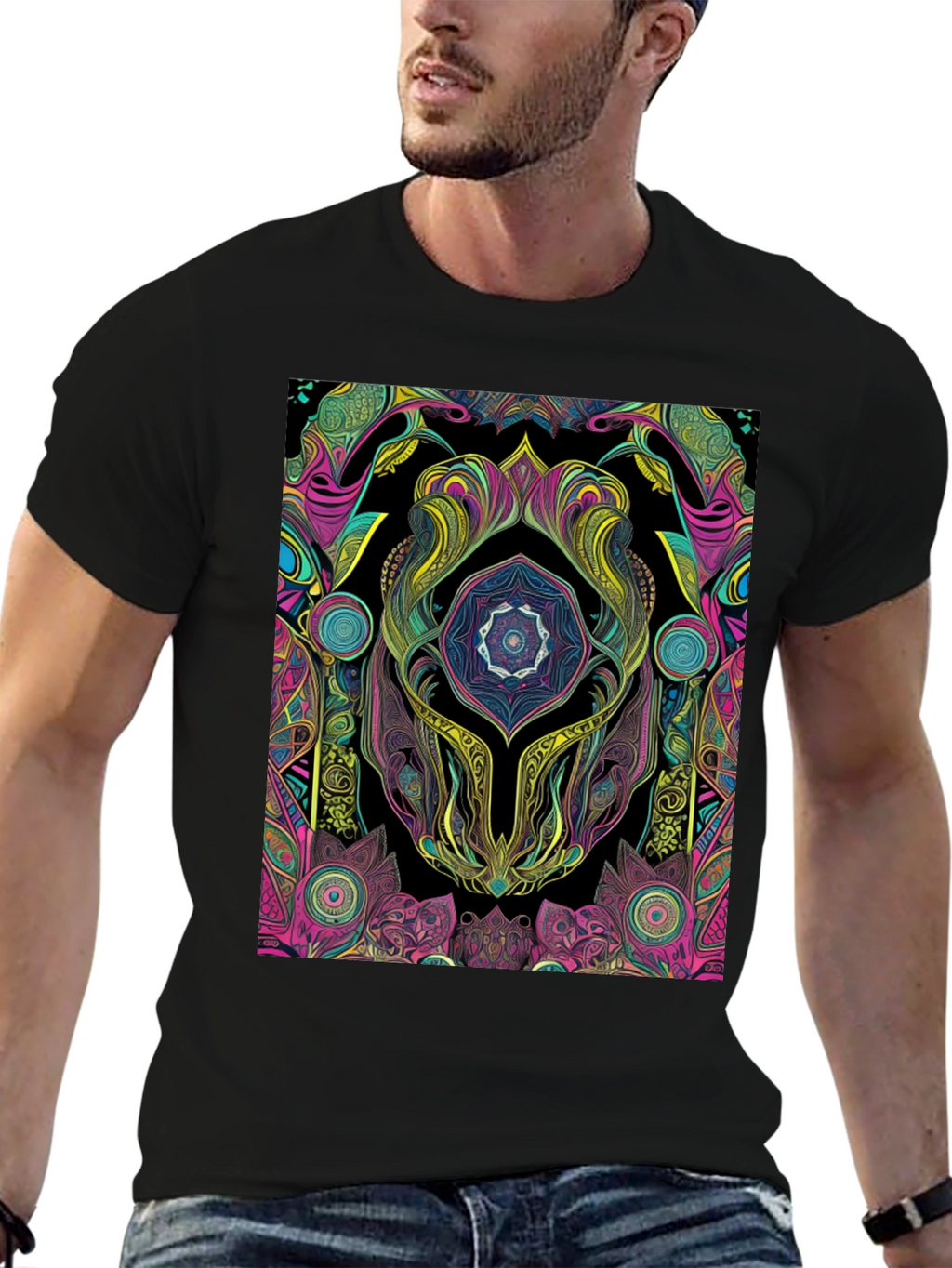 Psychedelic Mandala Graphic Black Tee