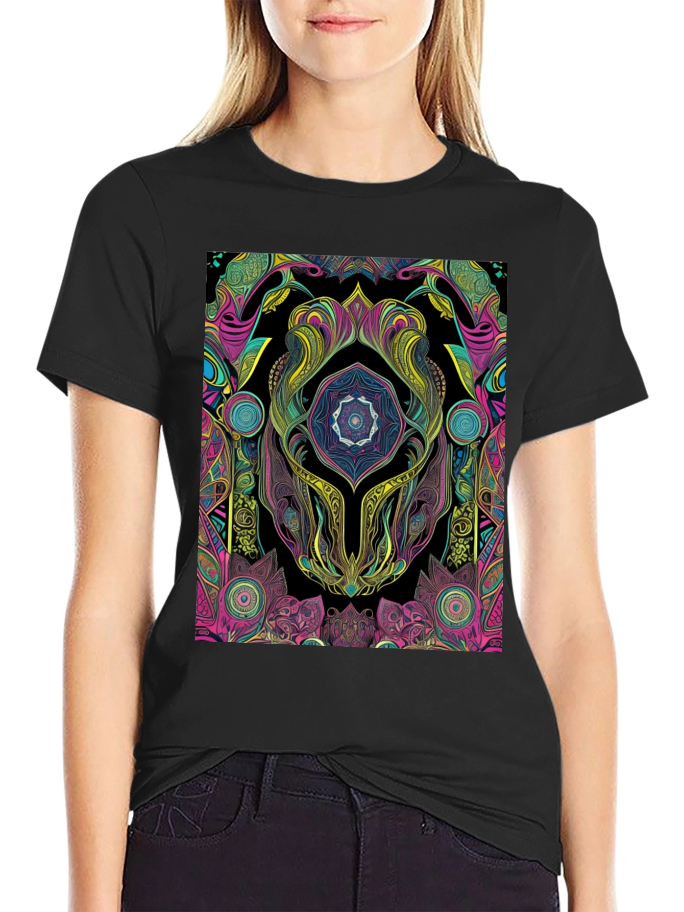 Psychedelic Mandala Graphic Black Tee