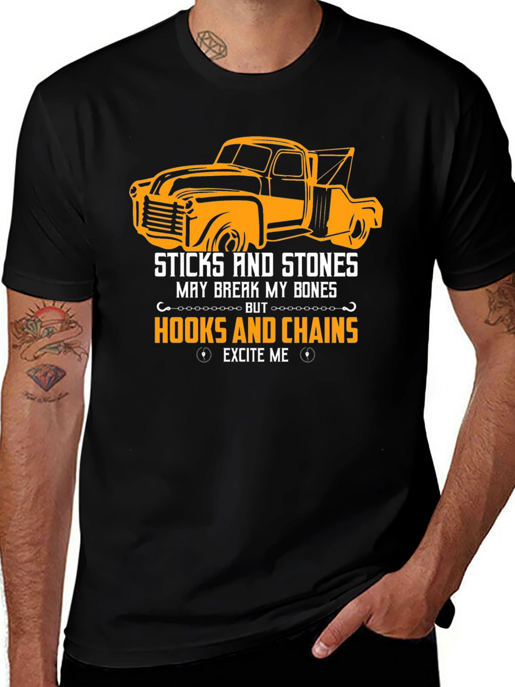 Truck & Hooks T-Shirt: Sticks and Stones Excite Me