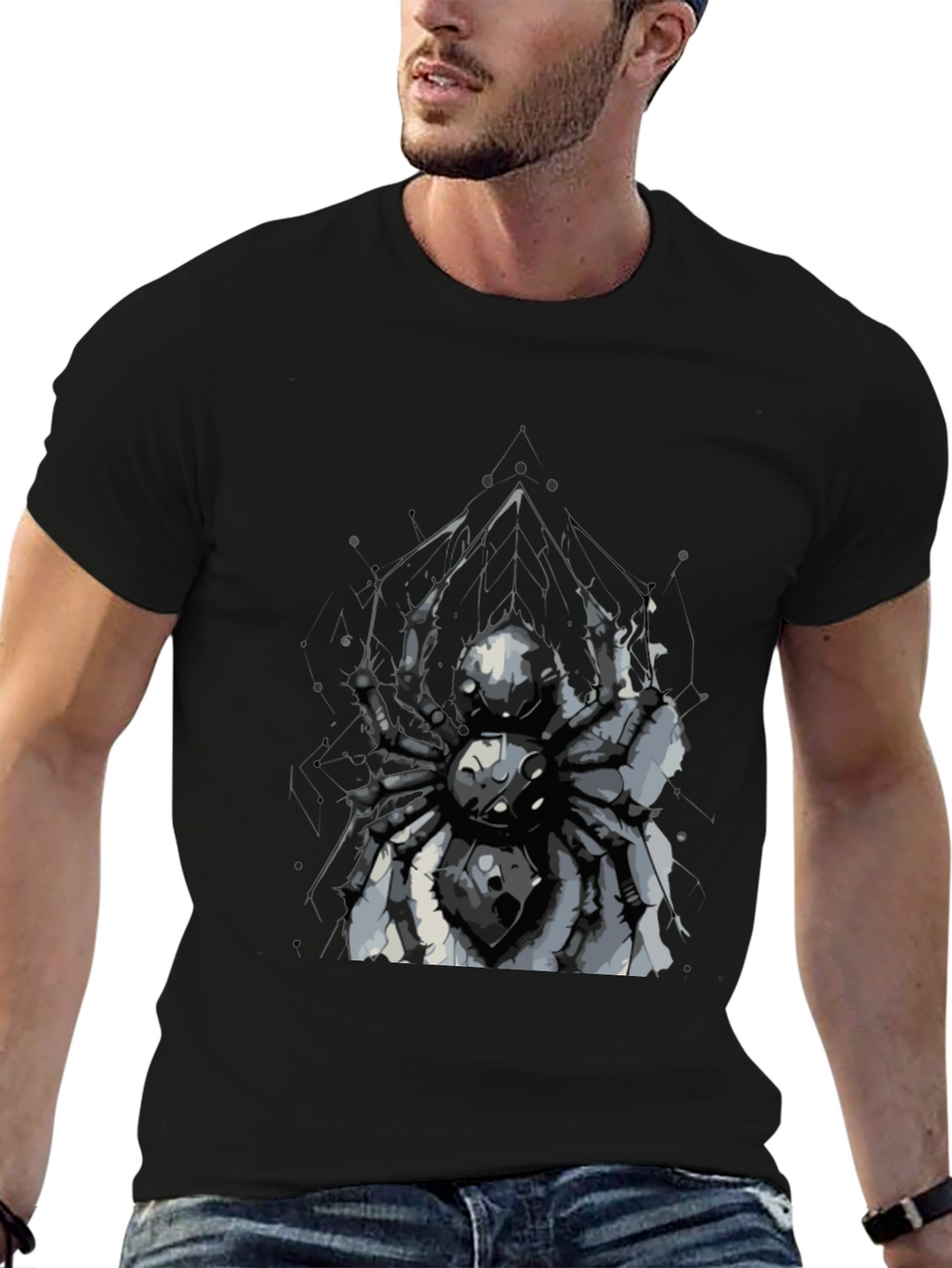 Spider Graphic Print Black T-Shirt