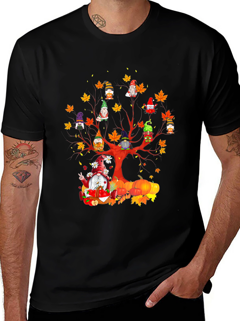 Fall Gnomes T-Shirt - Autumn Harvest Tree Design