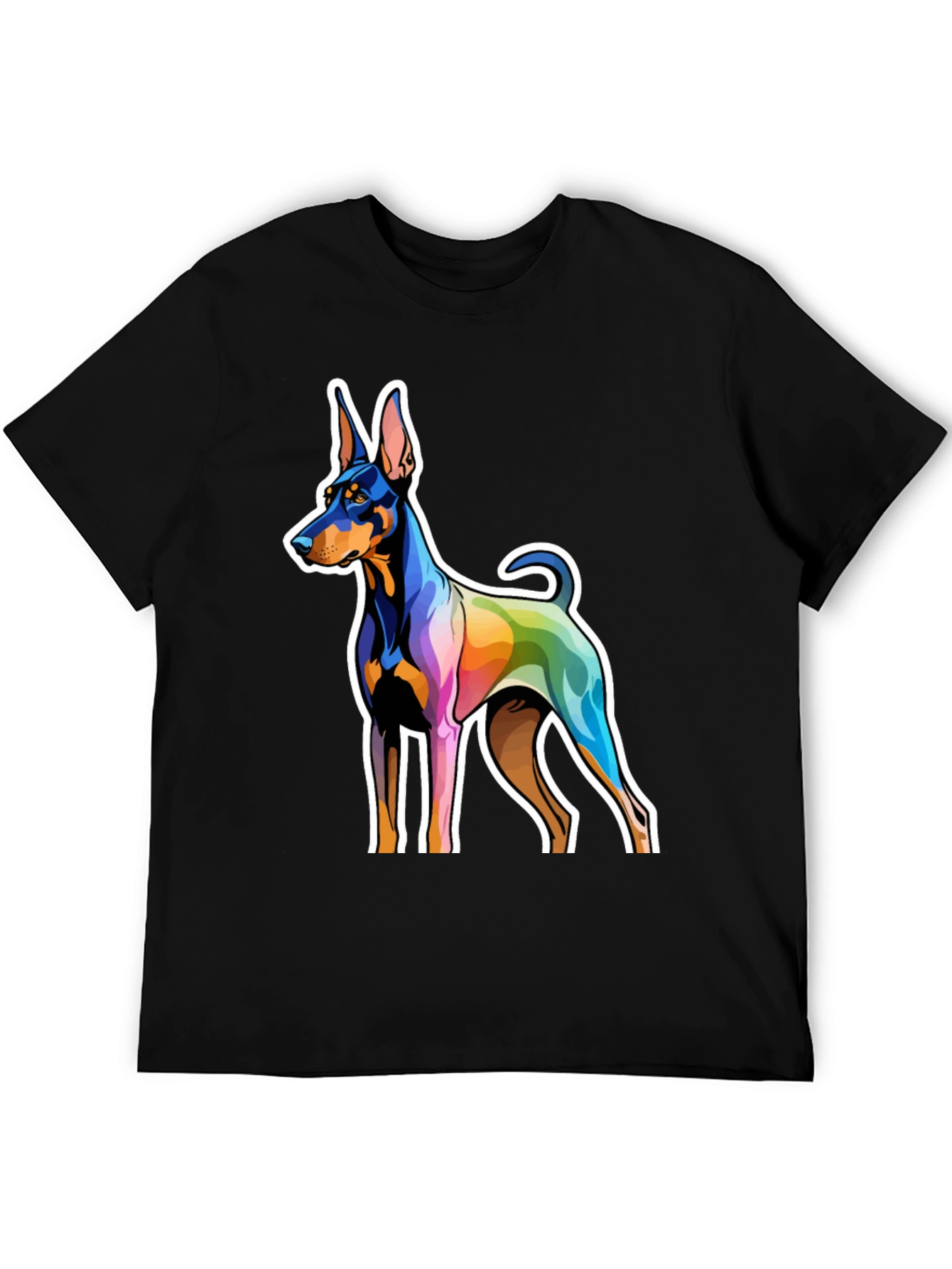 Colorful Dog Graphic Tee - Mens Black T-Shirt