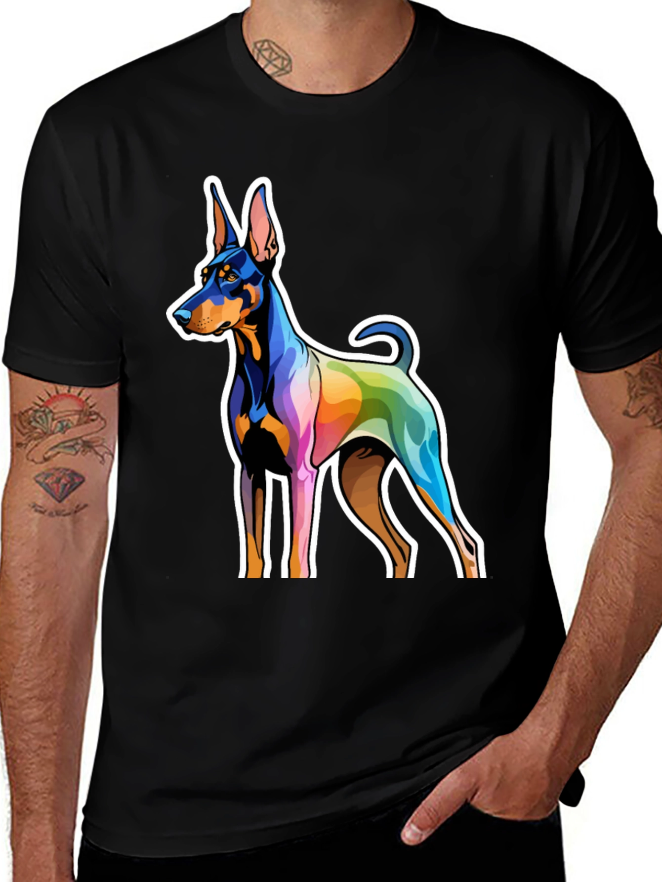Colorful Dog Graphic Tee - Mens Black T-Shirt