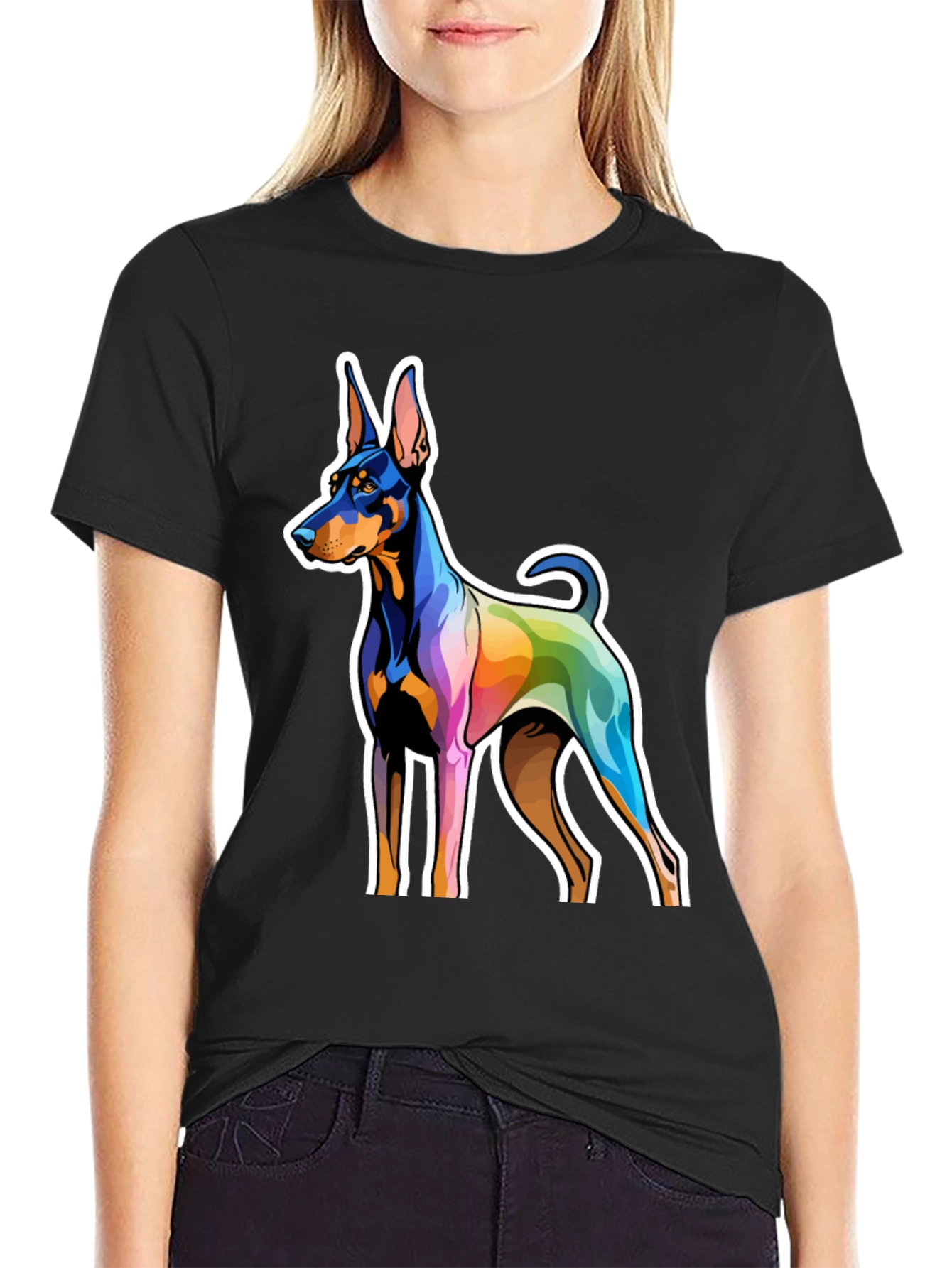 Colorful Dog Graphic Tee - Mens Black T-Shirt