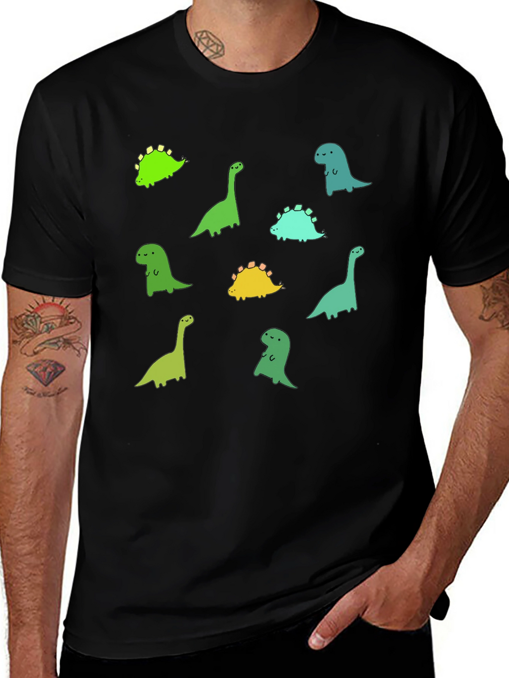Cute Dinosaur Print Black T-Shirt