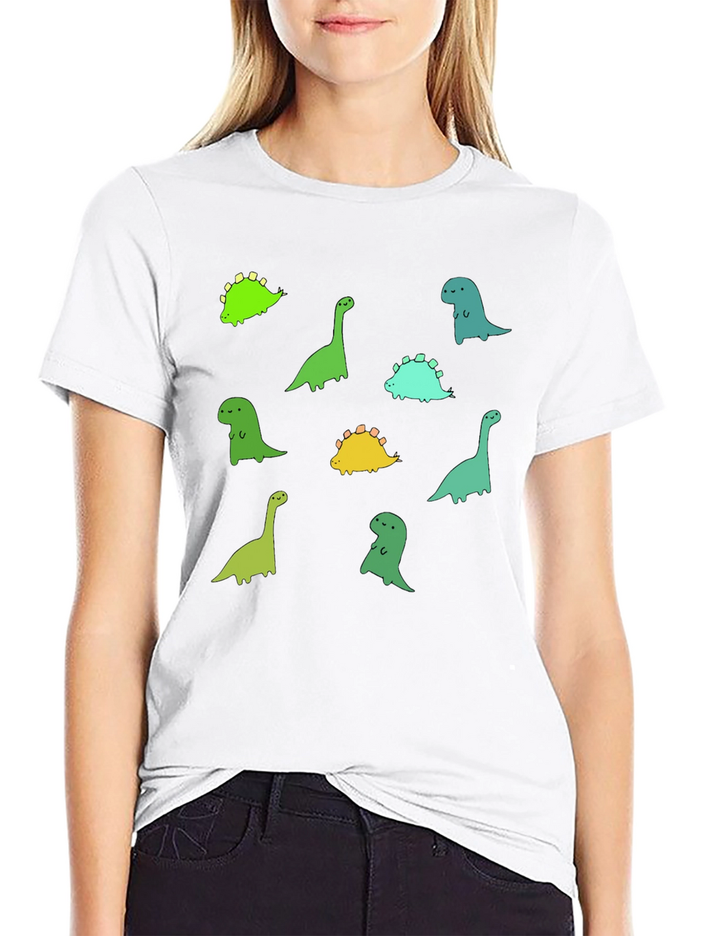 Cute Dinosaur Print Black T-Shirt