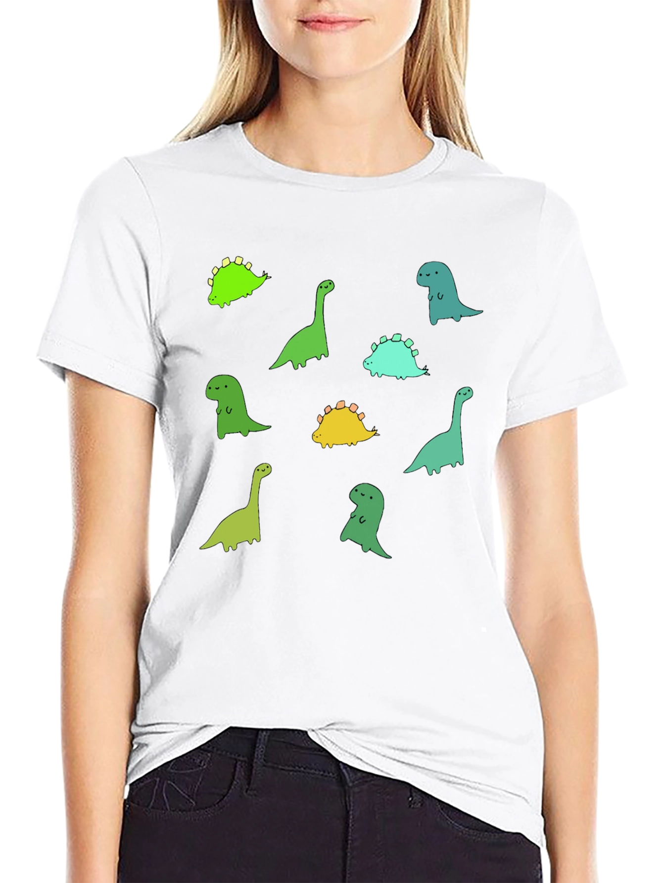 Cute Dinosaur Print Black T-Shirt