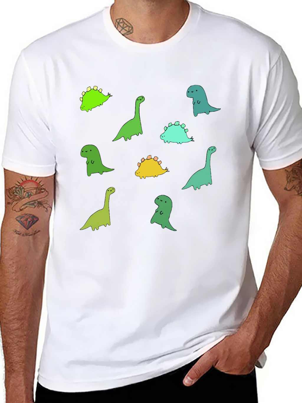 Cute Dinosaur Print Black T-Shirt