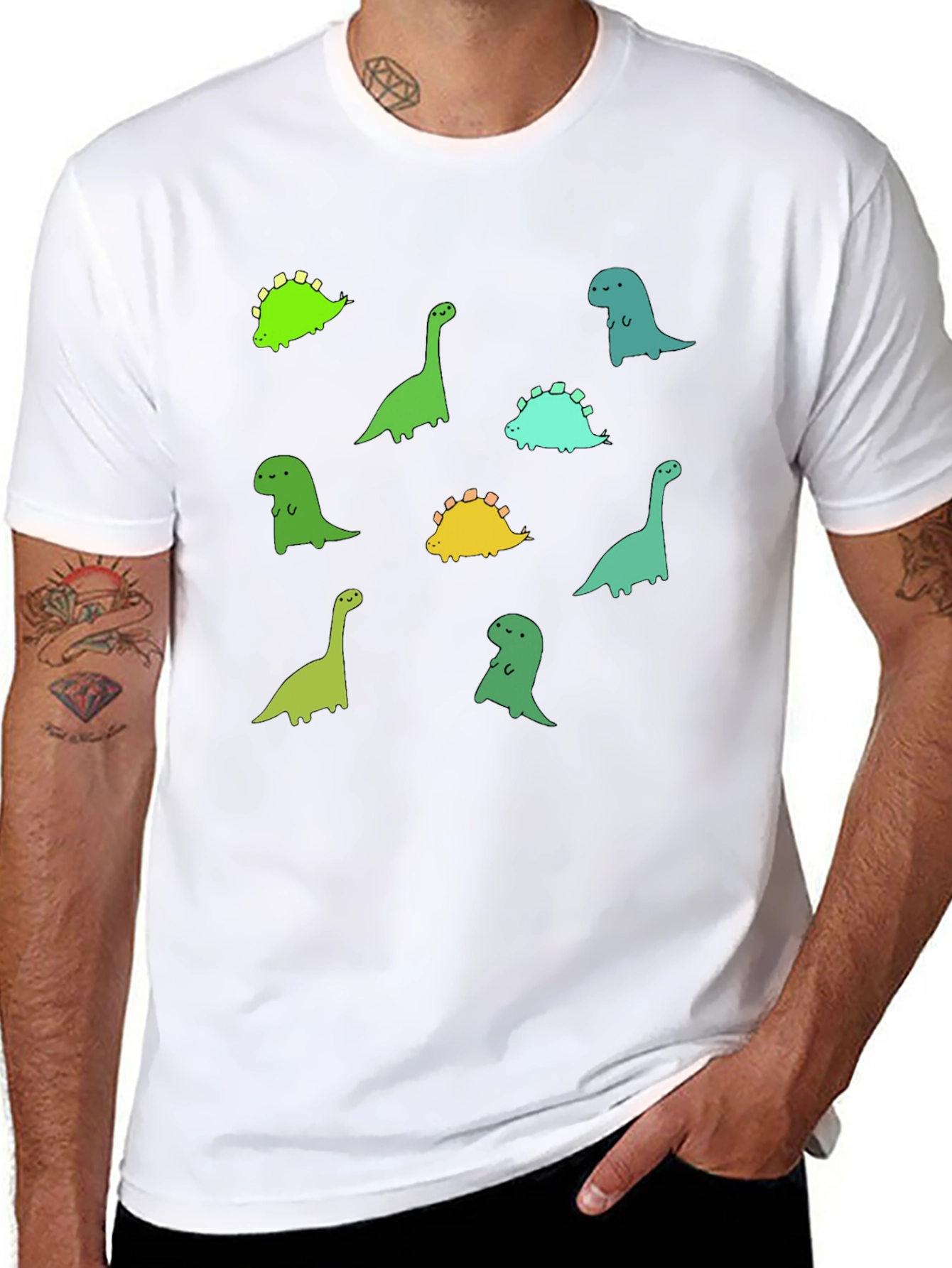 Cute Dinosaur Print Black T-Shirt