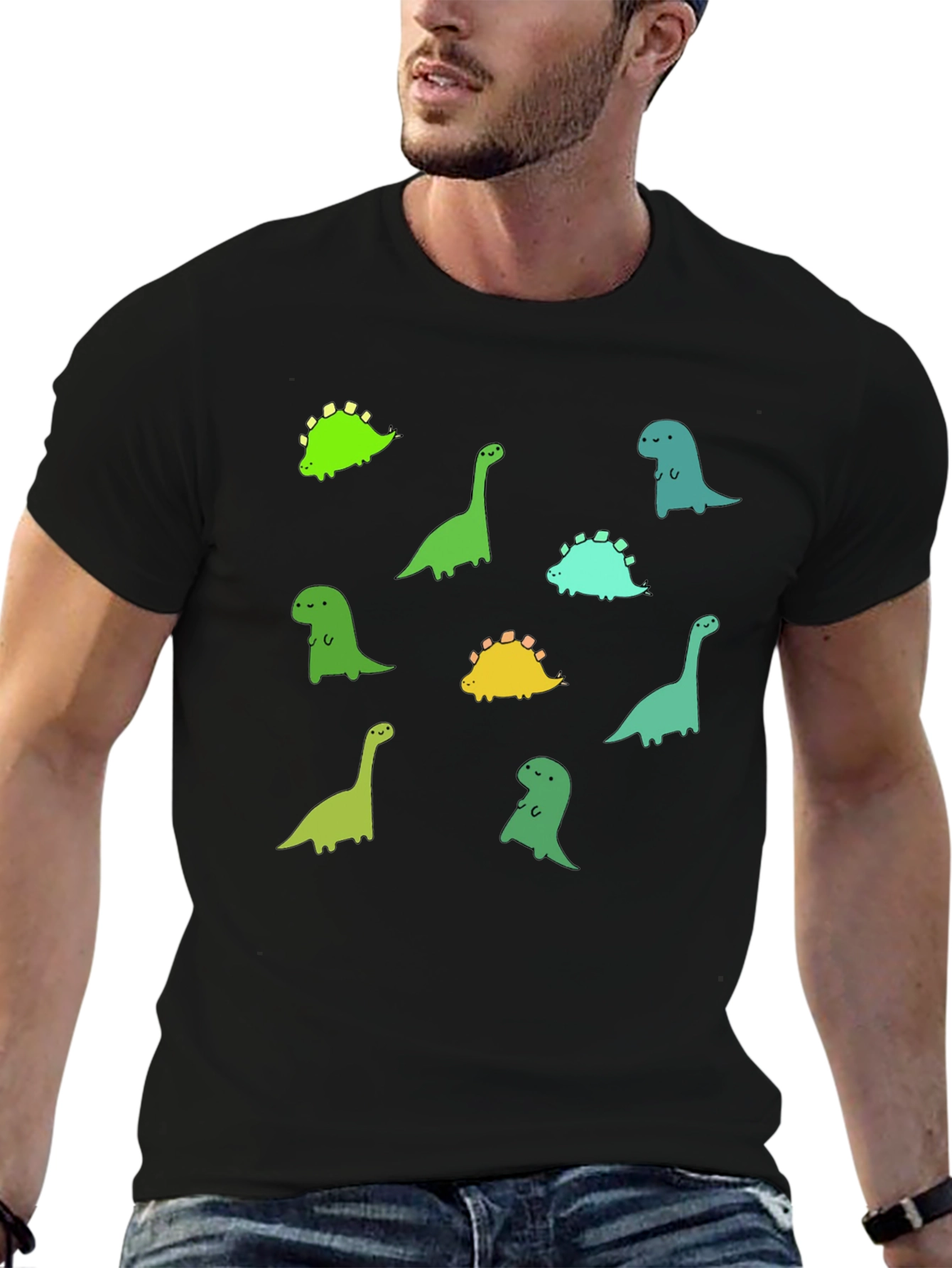 Cute Dinosaur Print Black T-Shirt