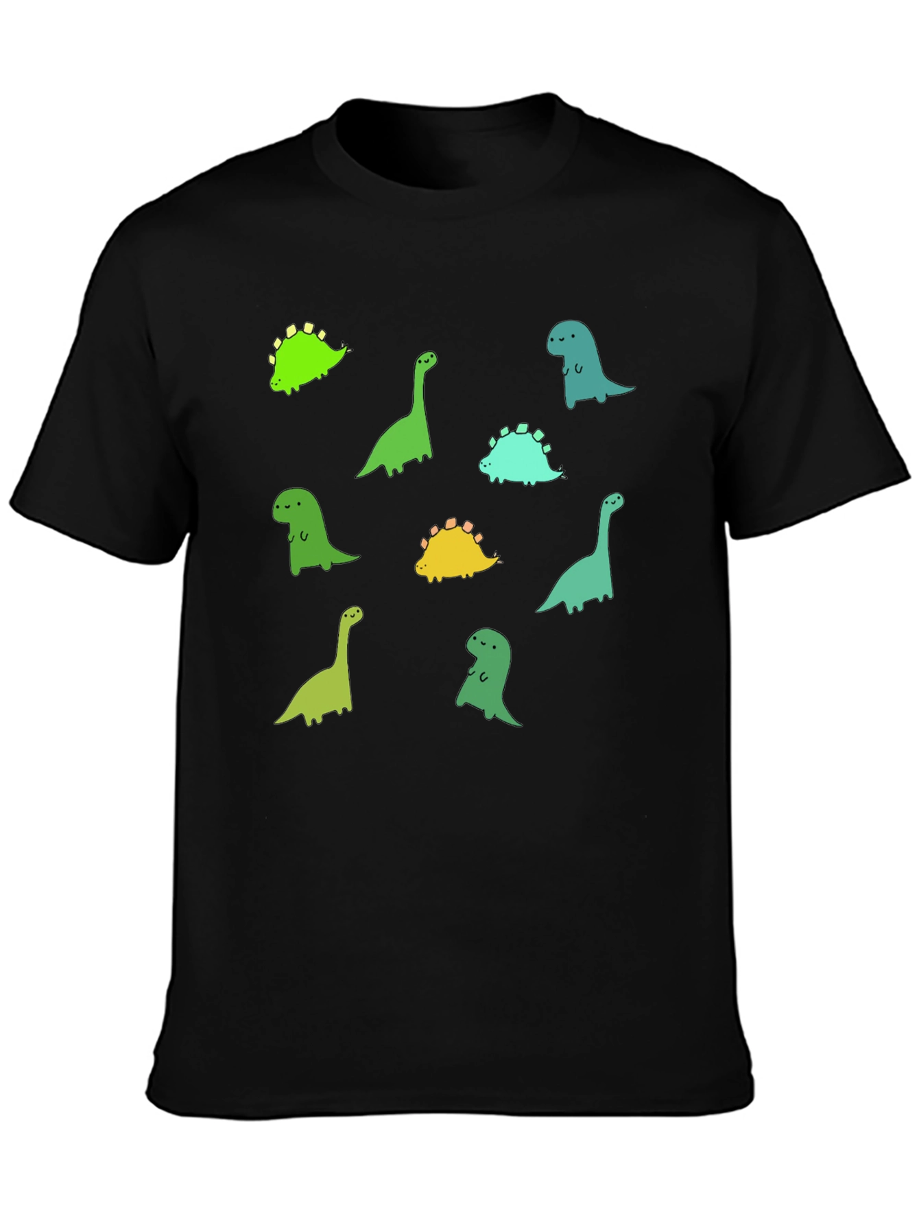Cute Dinosaur Print Black T-Shirt