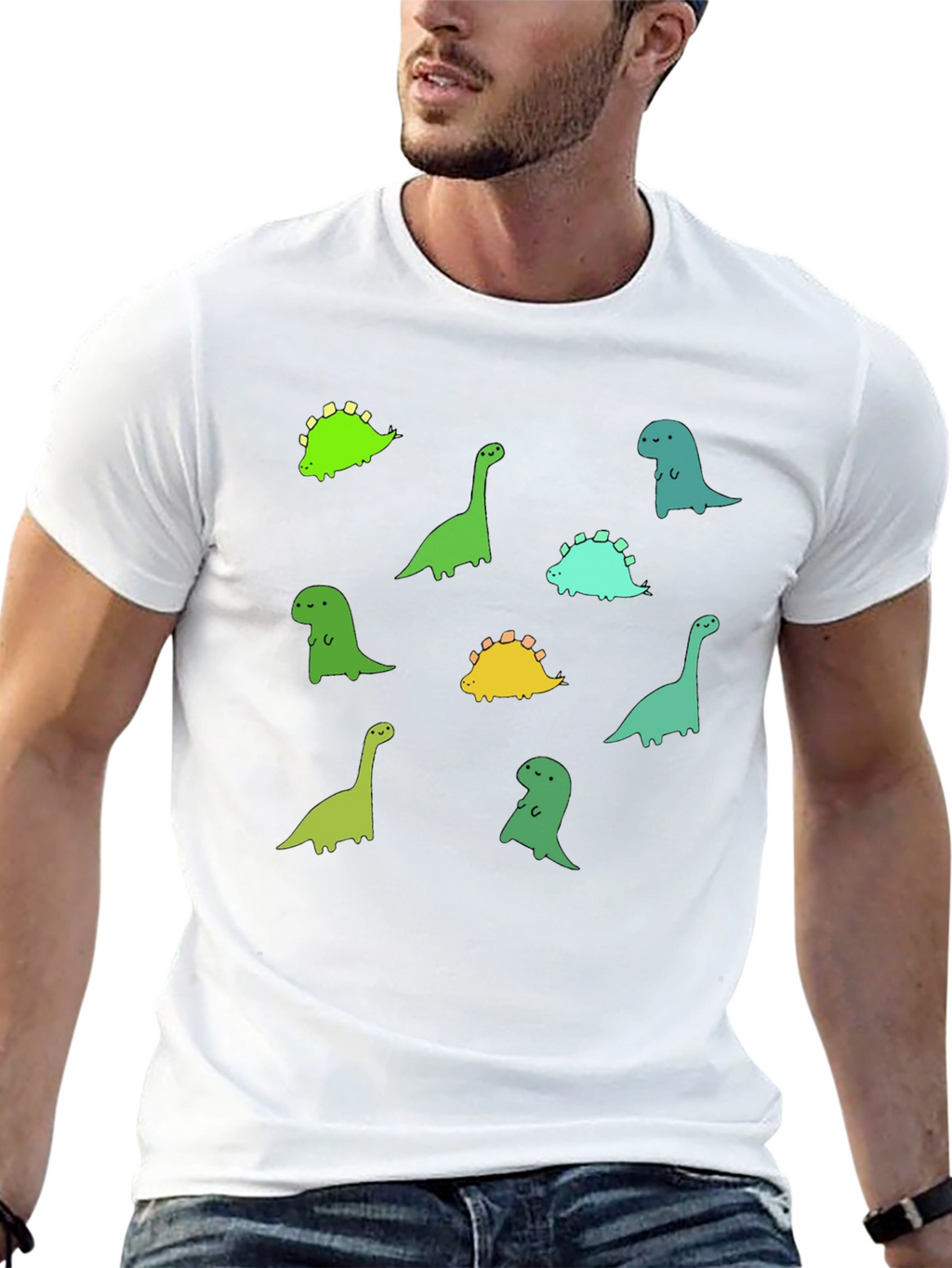 Cute Dinosaur Print Black T-Shirt