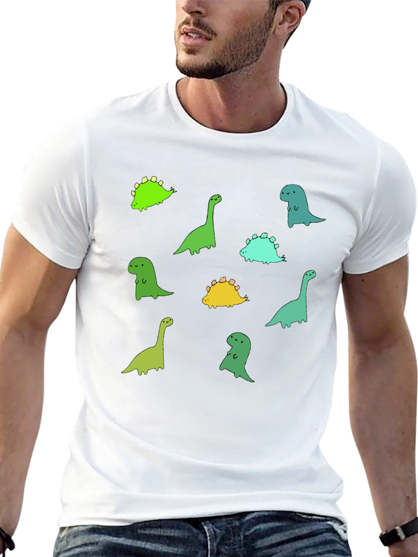 Cute Dinosaur Print Black T-Shirt