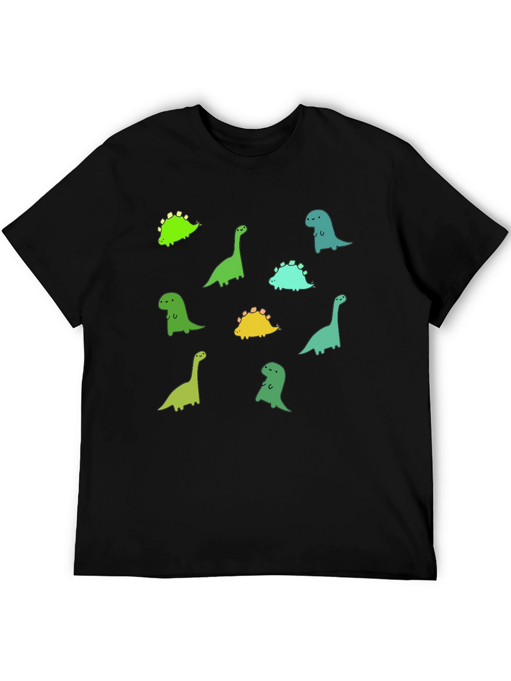Cute Dinosaur Print Black T-Shirt