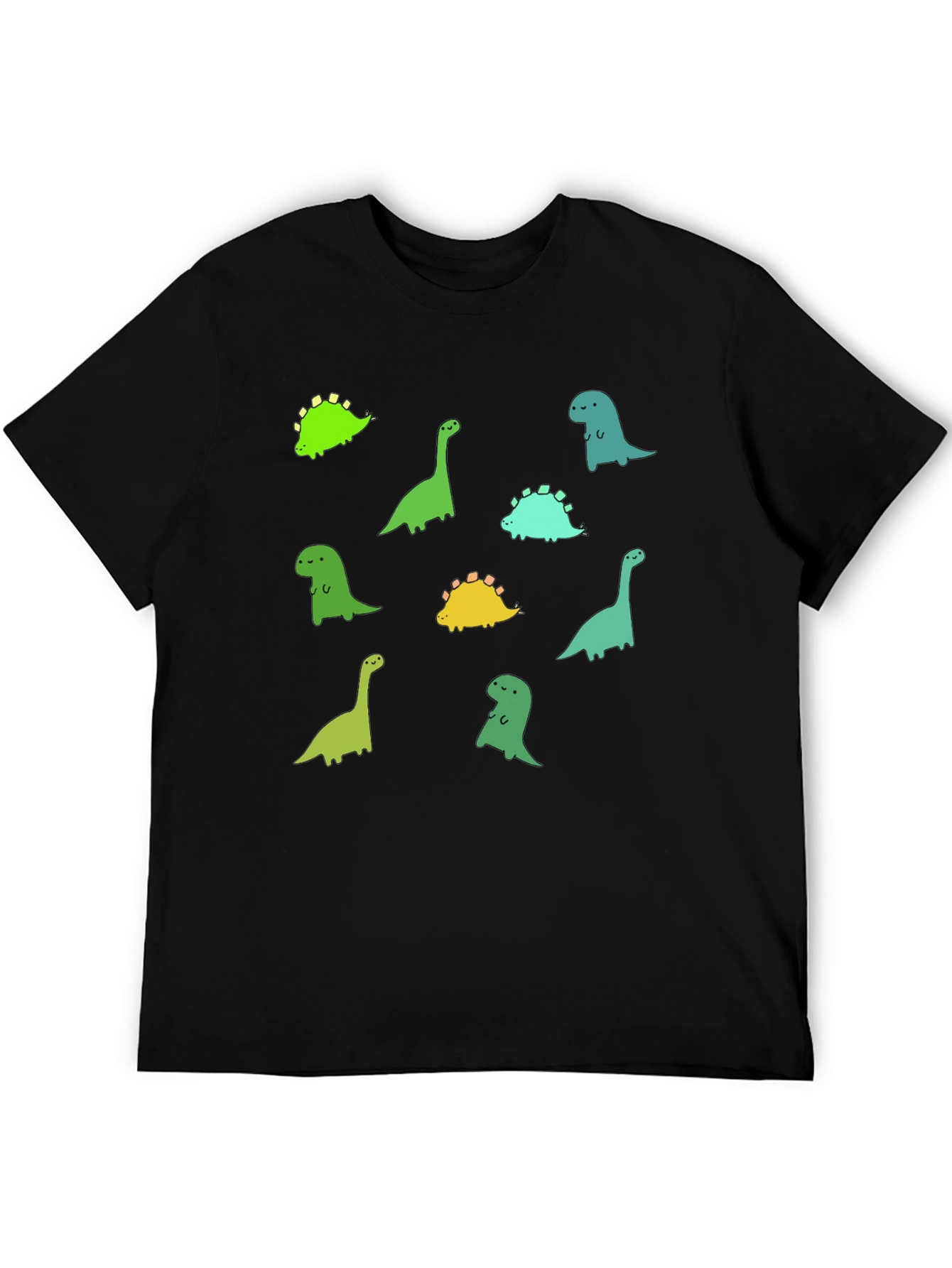 Cute Dinosaur Print Black T-Shirt