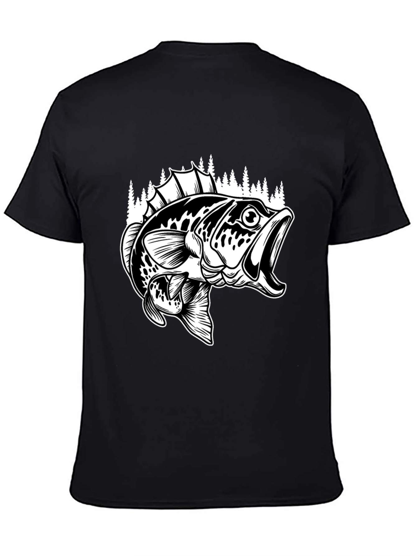 Bass Fishing Graphic Tee - Black Cotton Blend Shirt