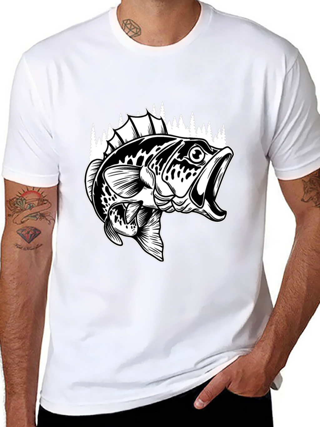 Bass Fishing Graphic Tee - Black Cotton Blend Shirt