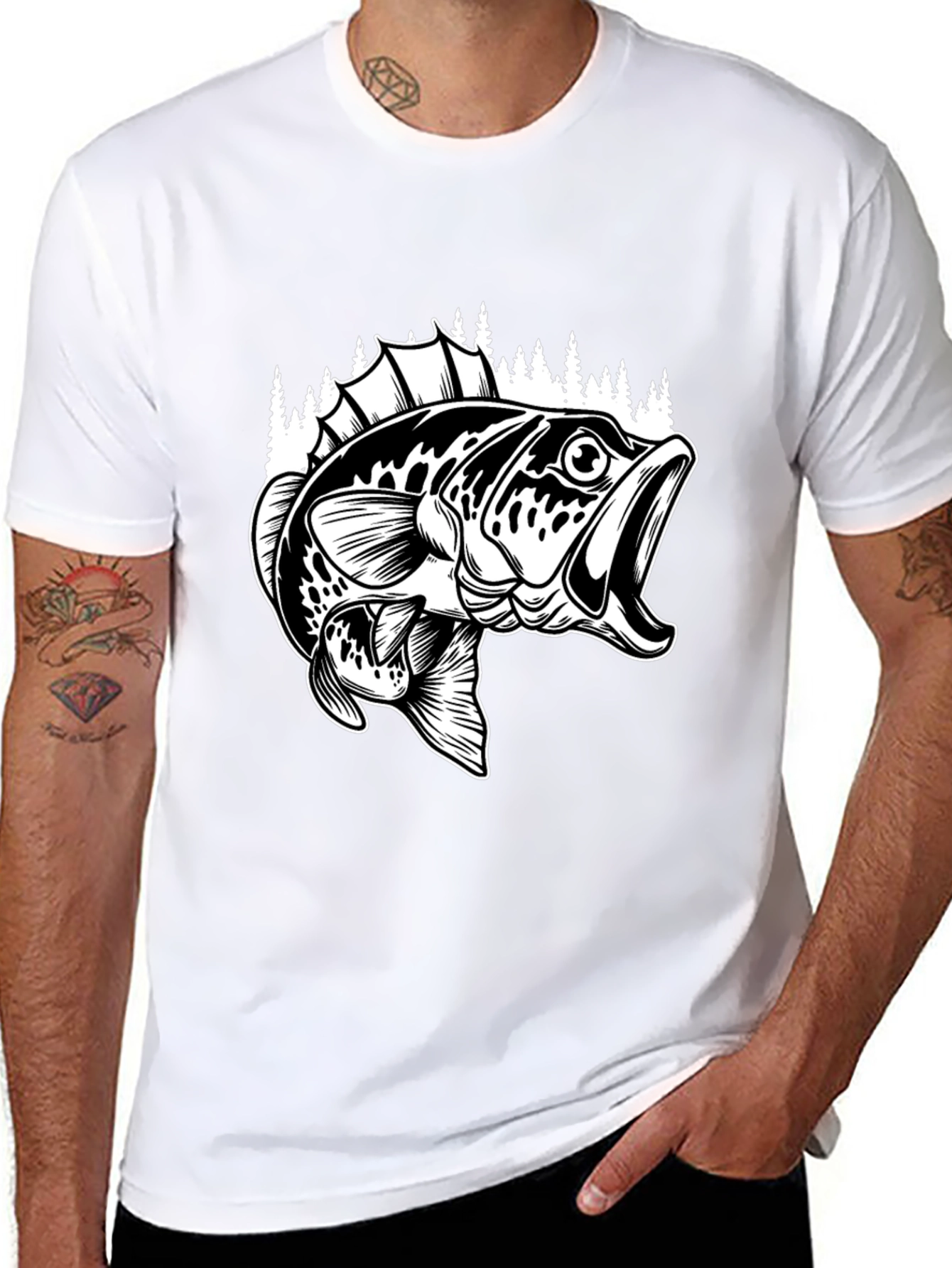 Bass Fishing Graphic Tee - Black Cotton Blend Shirt