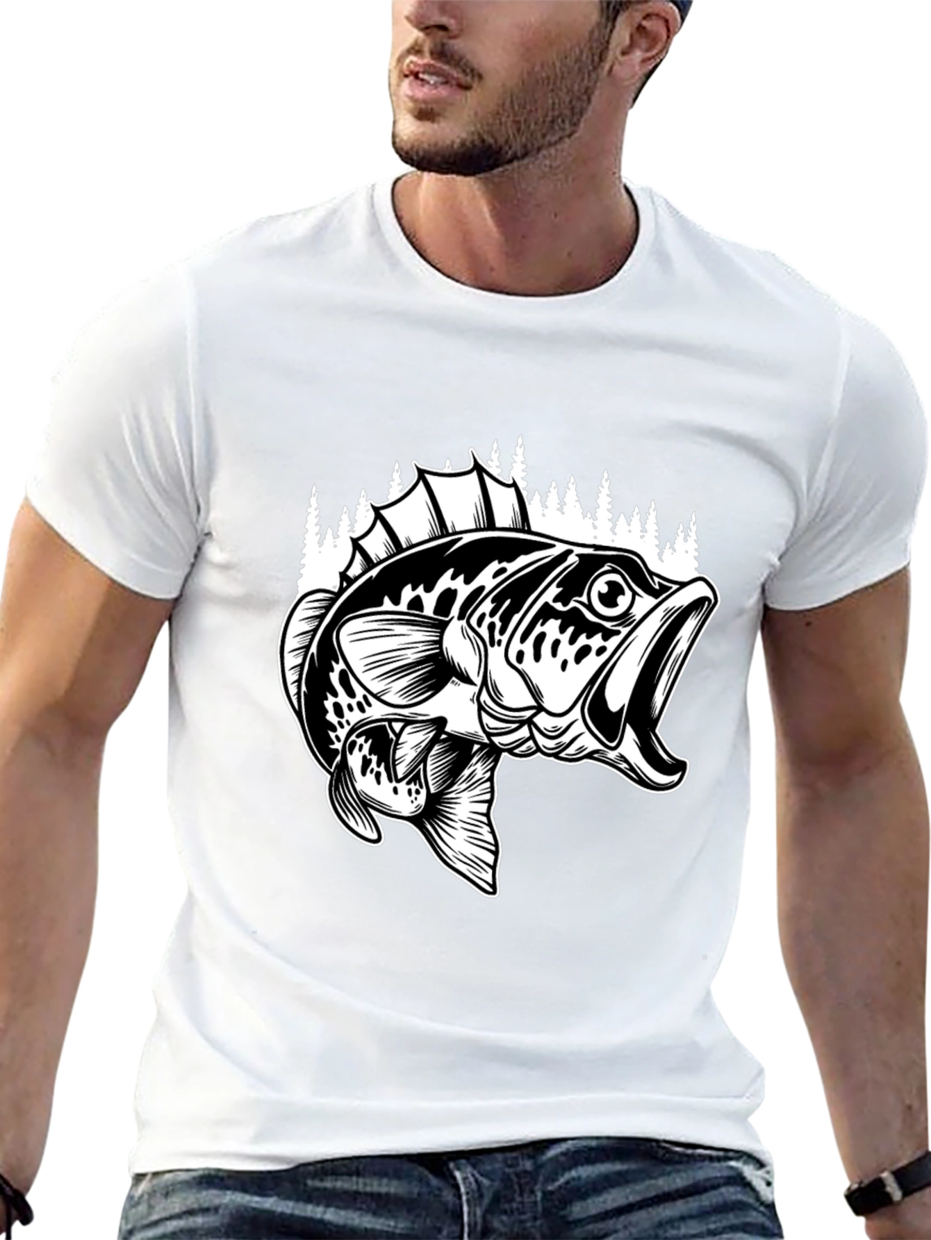 Bass Fishing Graphic Tee - Black Cotton Blend Shirt