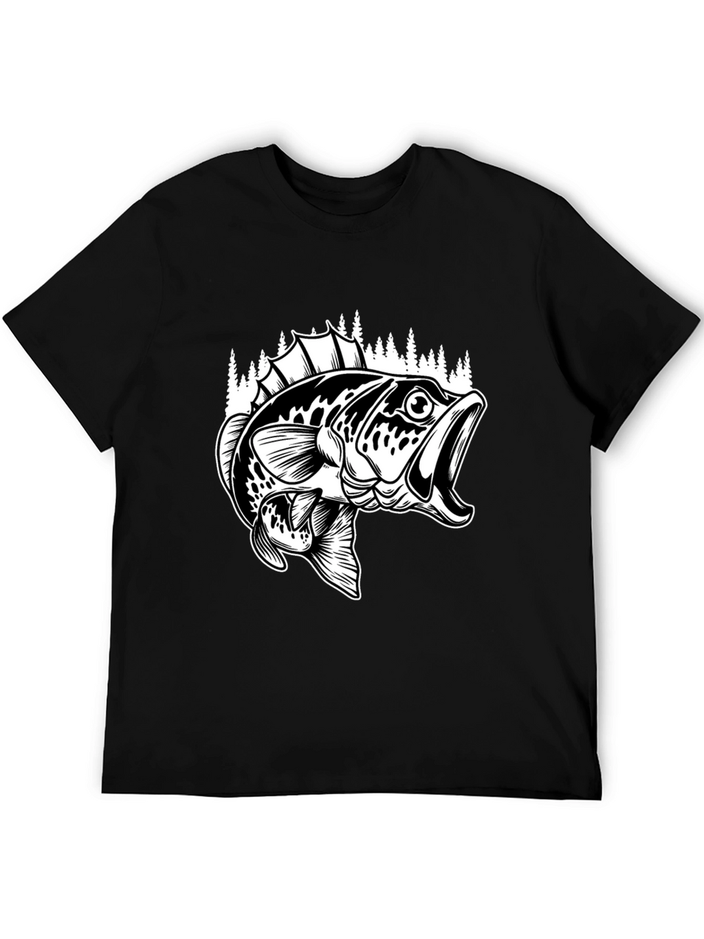 Bass Fishing Graphic Tee - Black Cotton Blend Shirt