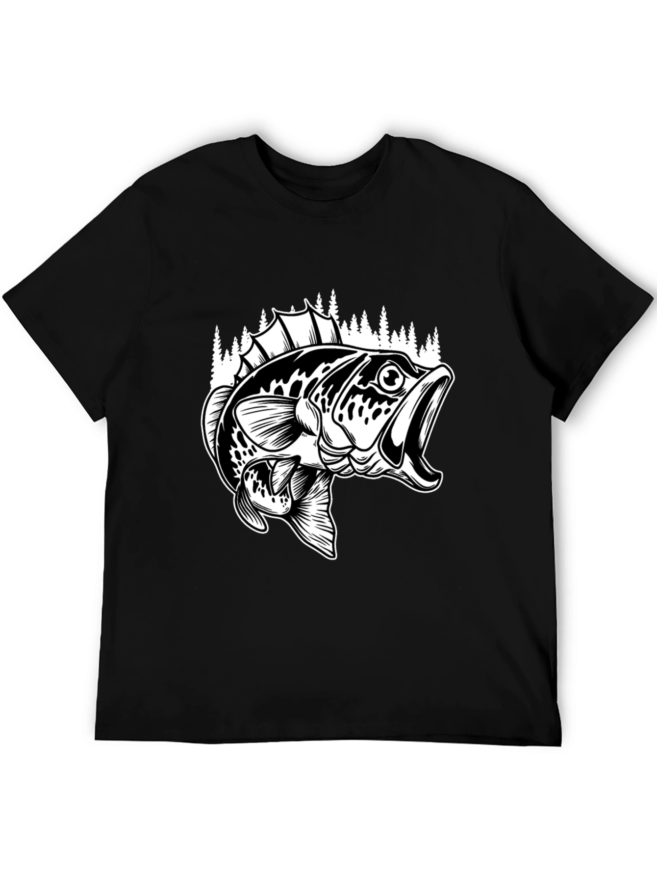 Bass Fishing Graphic Tee - Black Cotton Blend Shirt