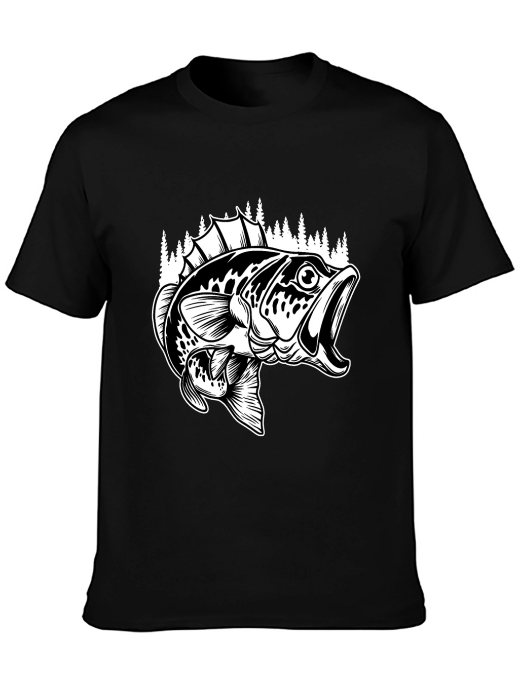 Bass Fishing Graphic Tee - Black Cotton Blend Shirt