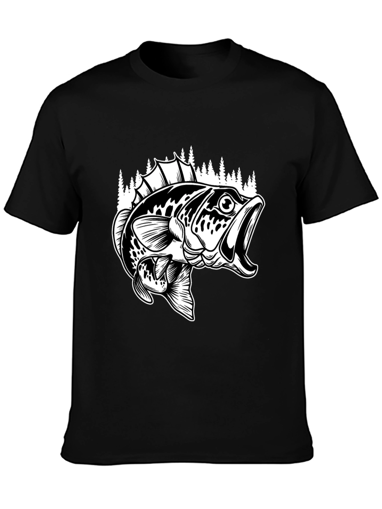 Bass Fishing Graphic Tee - Black Cotton Blend Shirt
