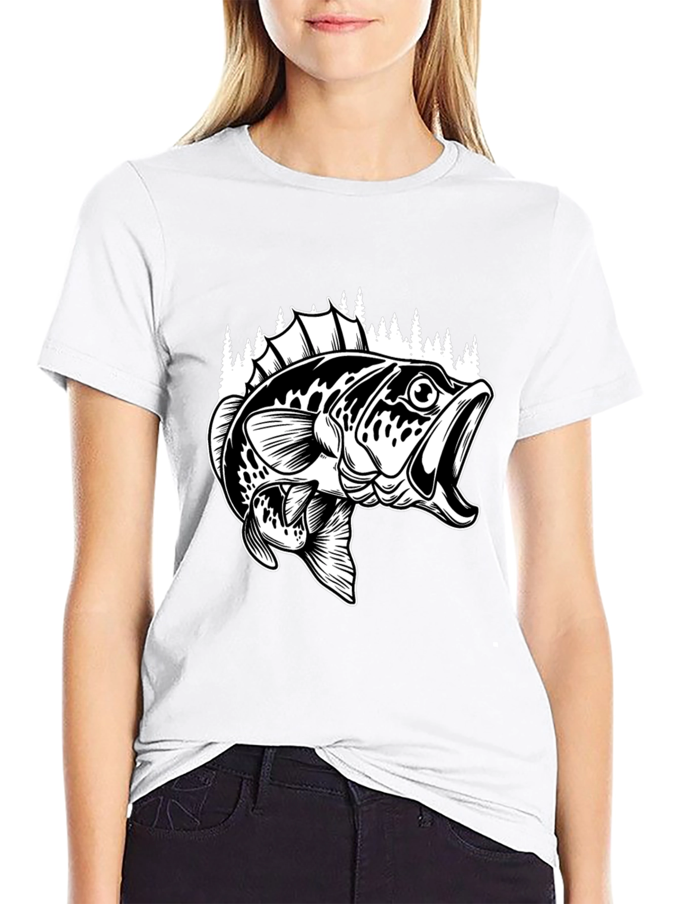 Bass Fishing Graphic Tee - Black Cotton Blend Shirt
