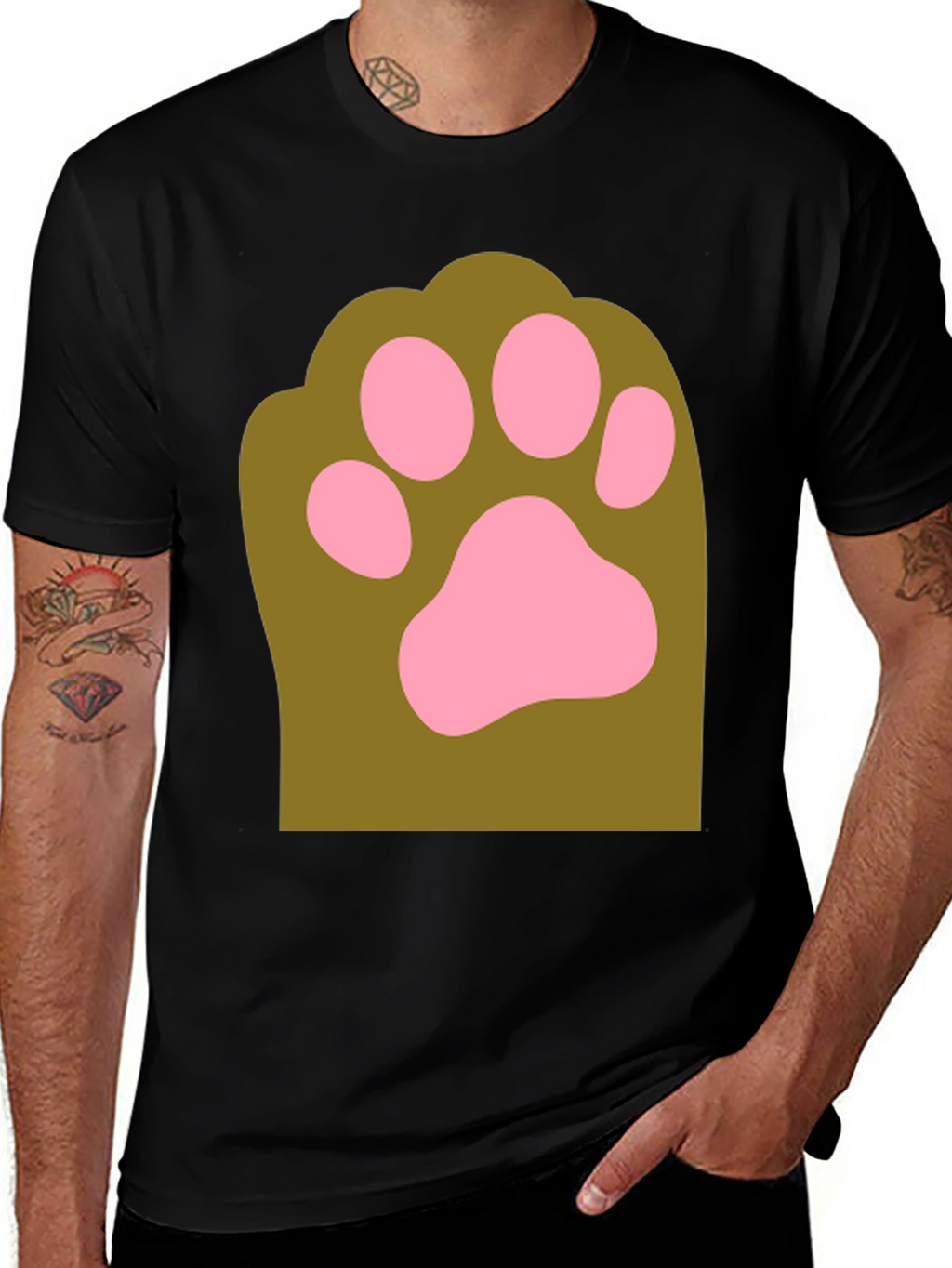 Cute Paw Print Graphic Tee - Mens Black T-Shirt
