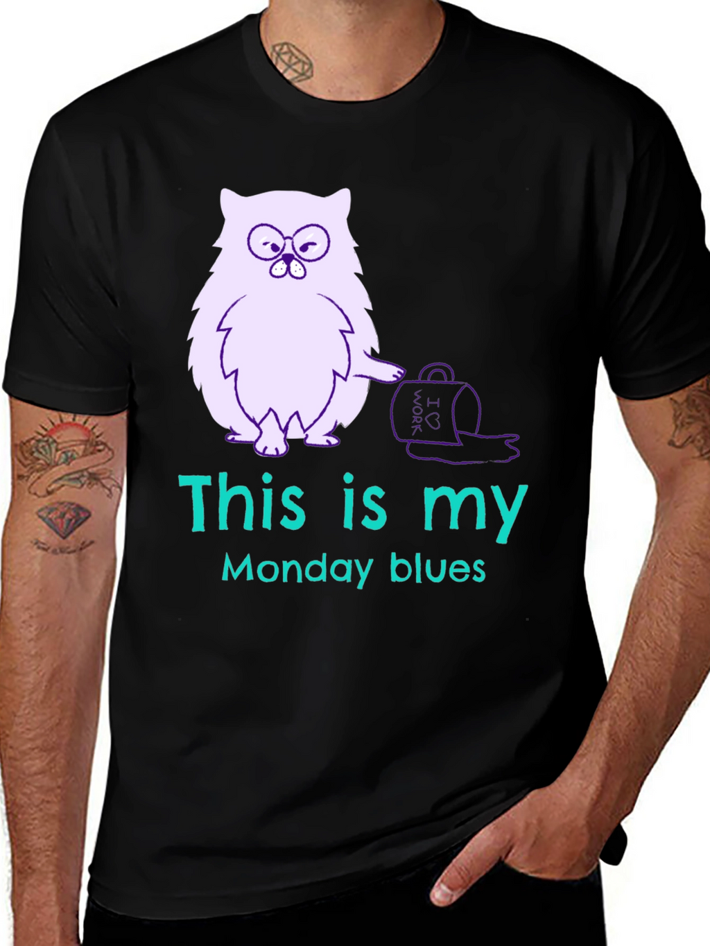 Funny Monday Blues Cat Graphic T-Shirt