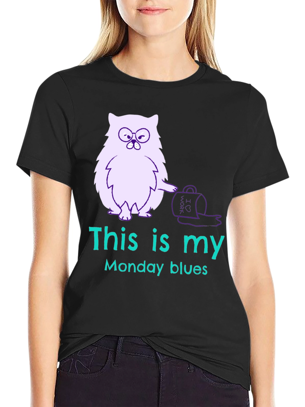 Funny Monday Blues Cat Graphic T-Shirt