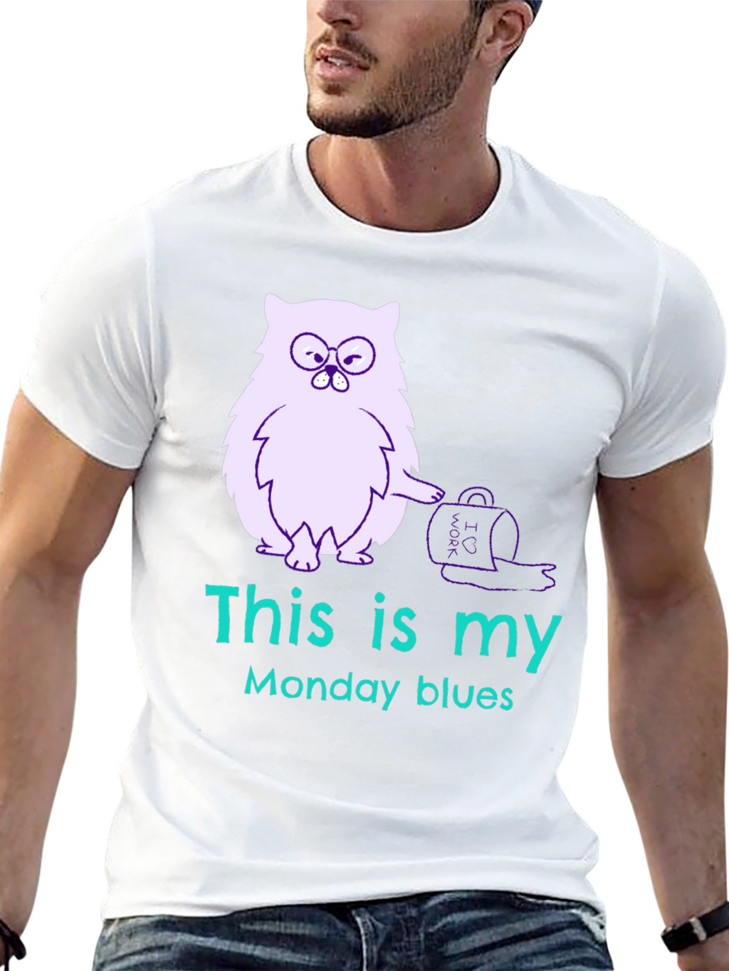 Funny Monday Blues Cat Graphic T-Shirt