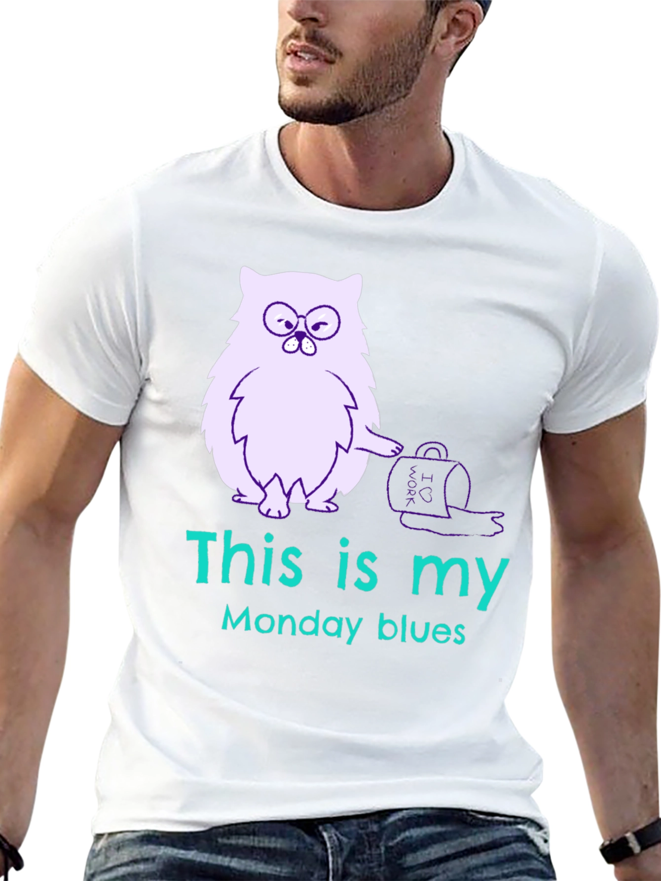 Funny Monday Blues Cat Graphic T-Shirt