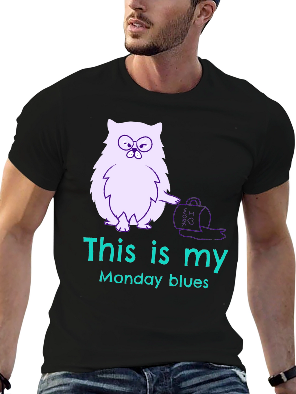 Funny Monday Blues Cat Graphic T-Shirt