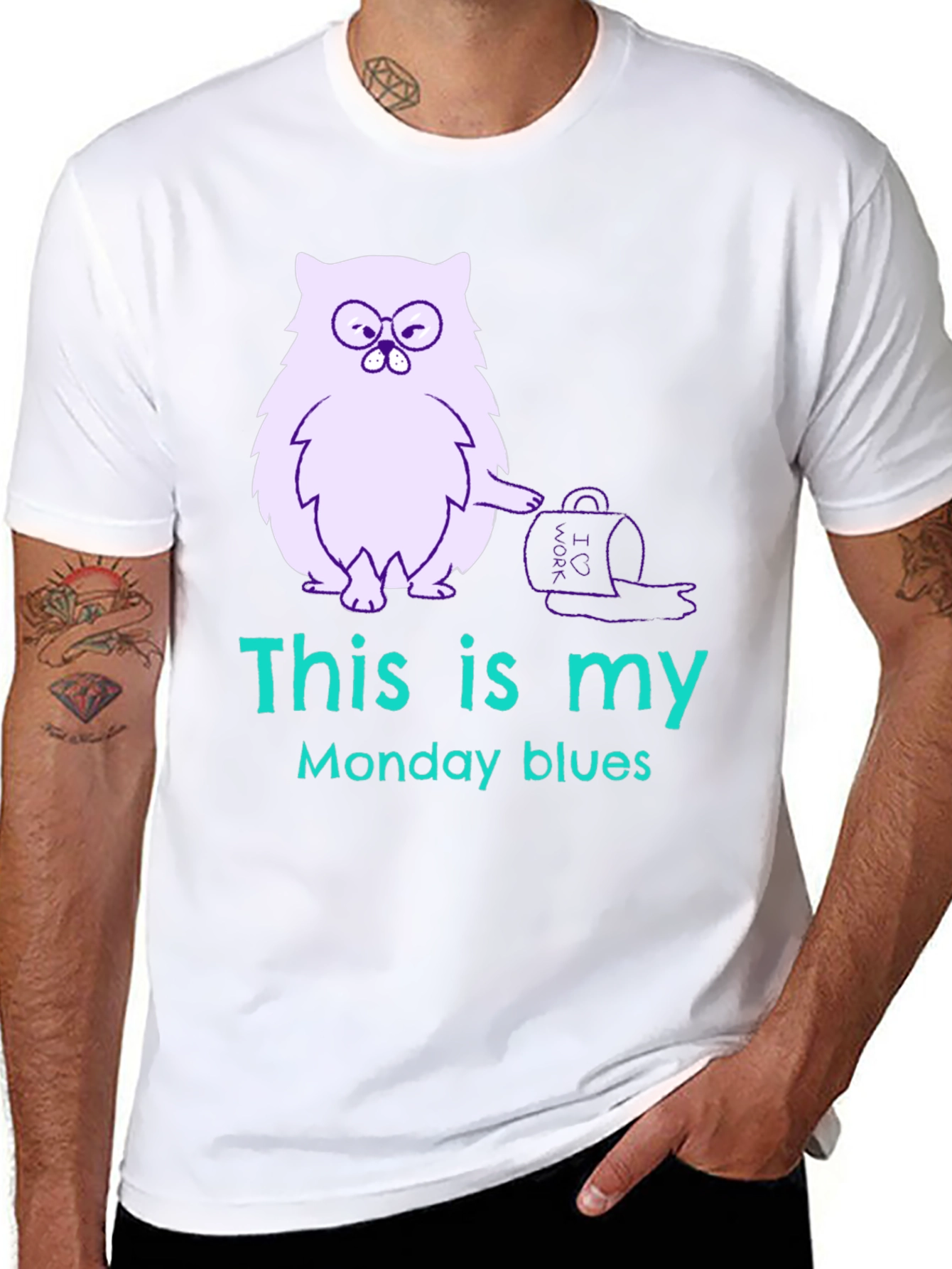 Funny Monday Blues Cat Graphic T-Shirt
