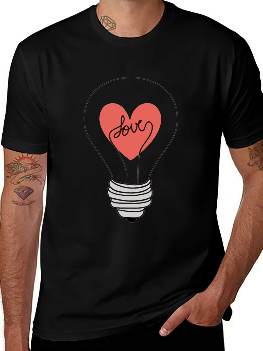 Heart Lightbulb Graphic Tee - Love Design Shirt