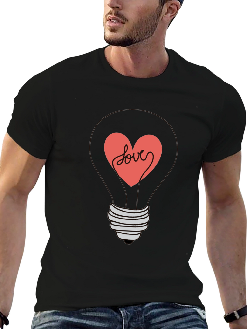 Heart Lightbulb Graphic Tee - Love Design Shirt