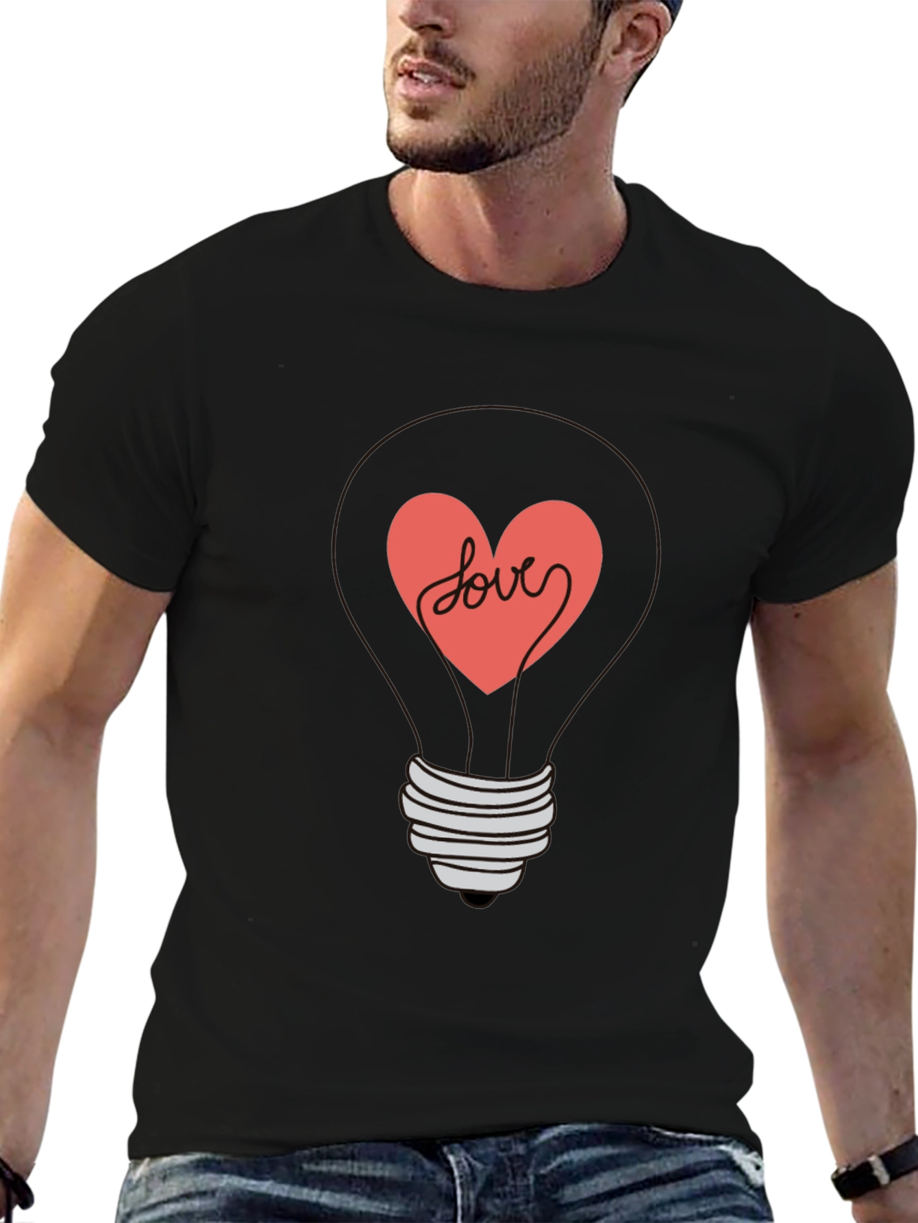 Heart Lightbulb Graphic Tee - Love Design Shirt