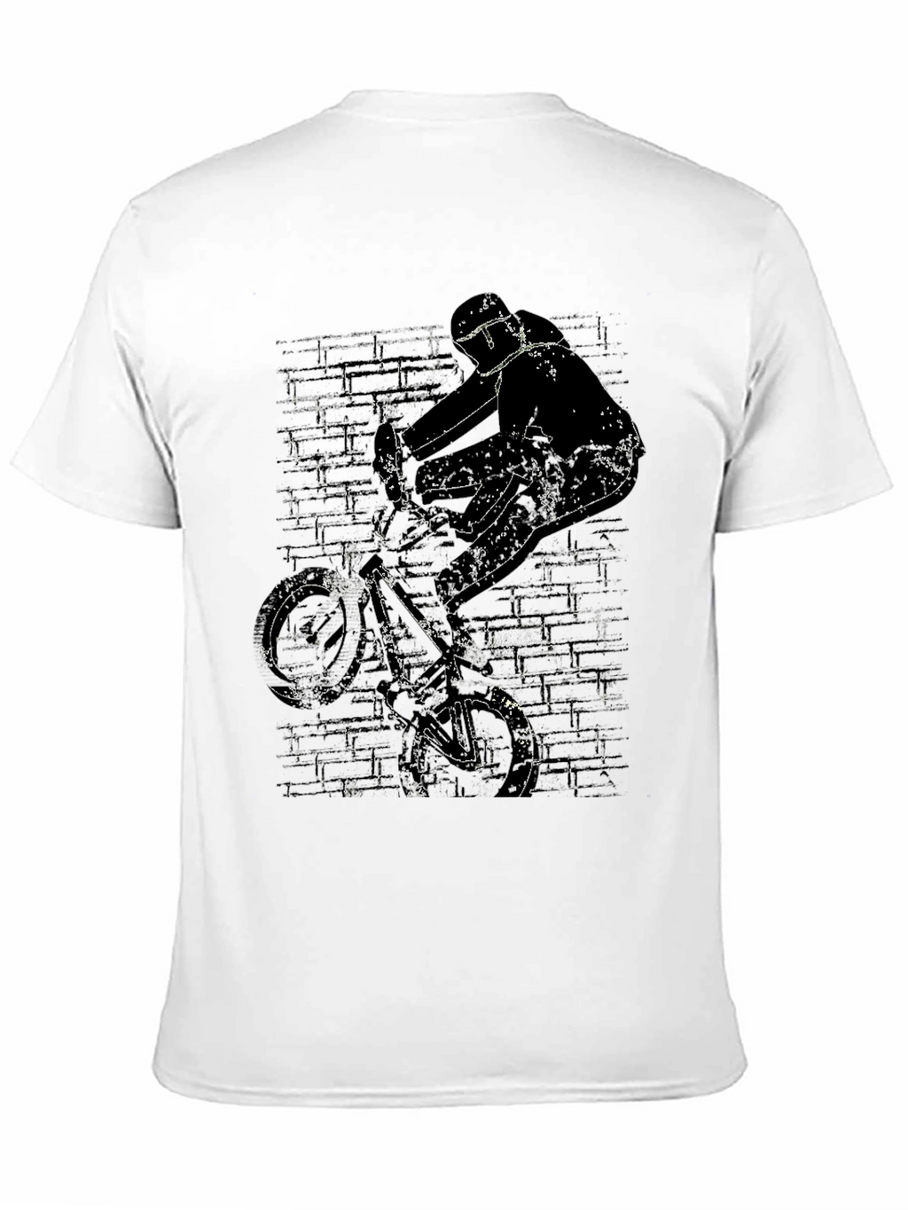 BMX Rider Graphic Tee - Grunge Brick Wall Design
