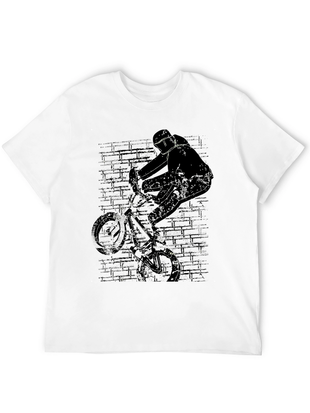 BMX Rider Graphic Tee - Grunge Brick Wall Design