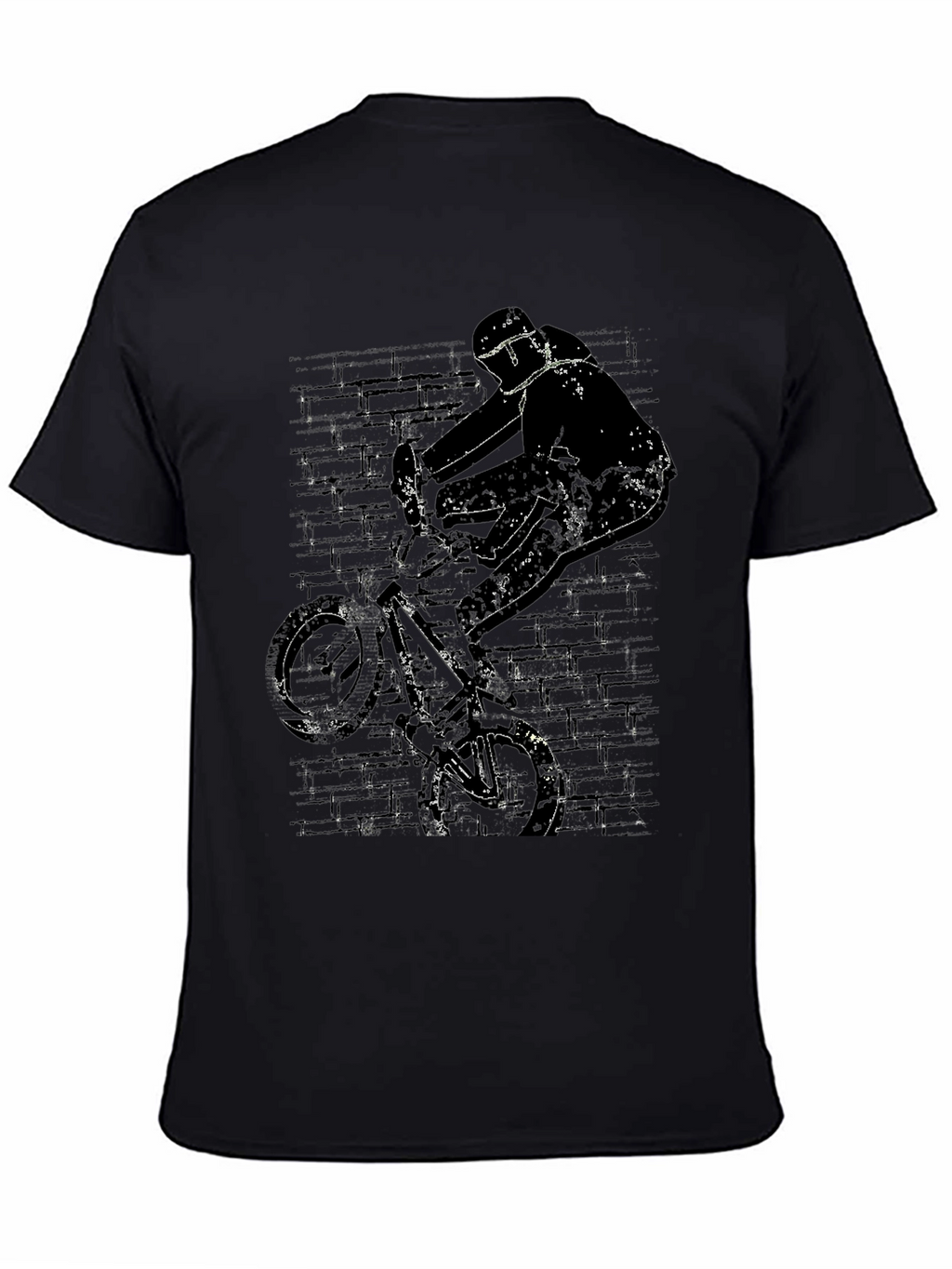 BMX Rider Graphic Tee - Grunge Brick Wall Design