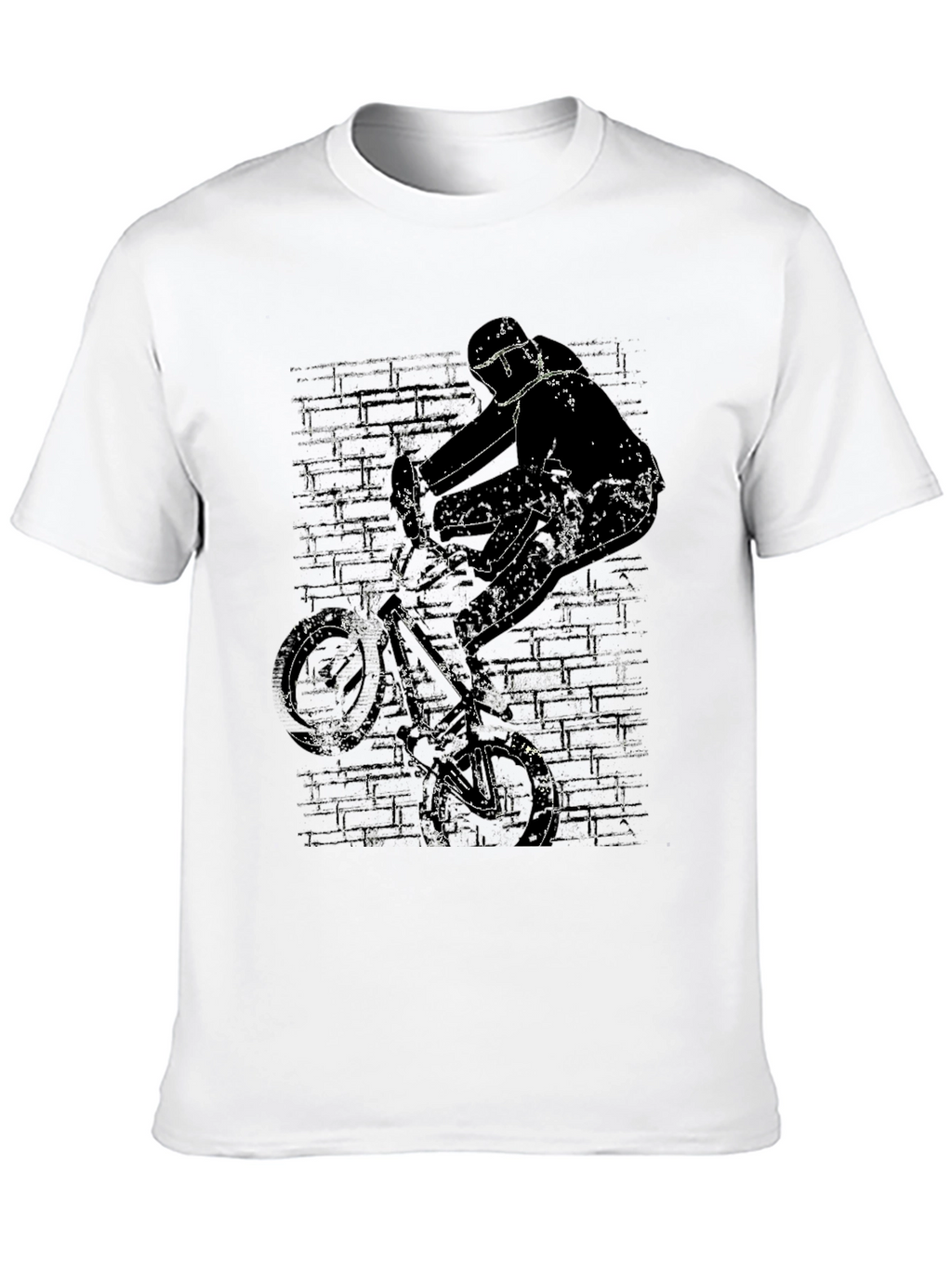 BMX Rider Graphic Tee - Grunge Brick Wall Design