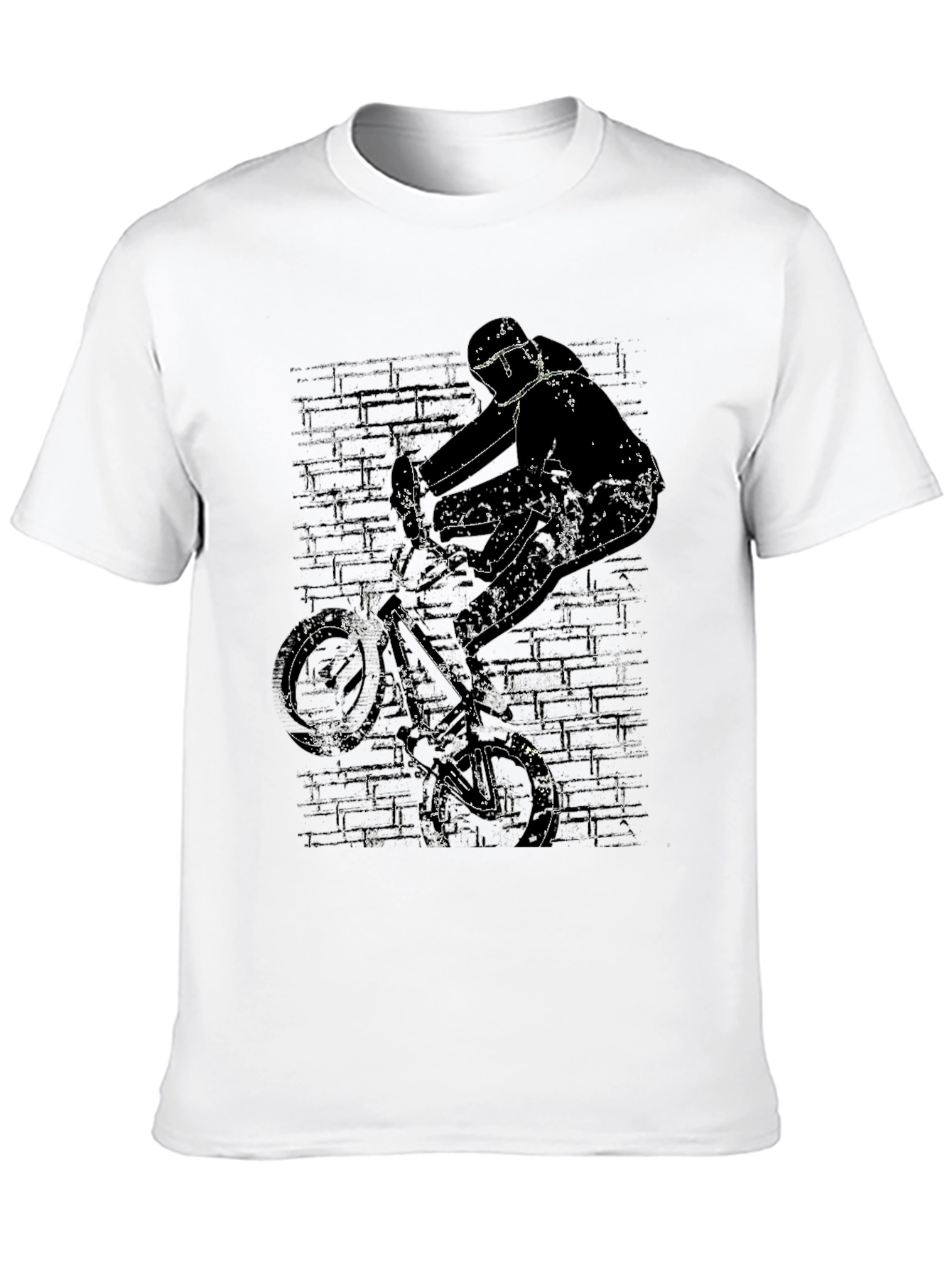 BMX Rider Graphic Tee - Grunge Brick Wall Design