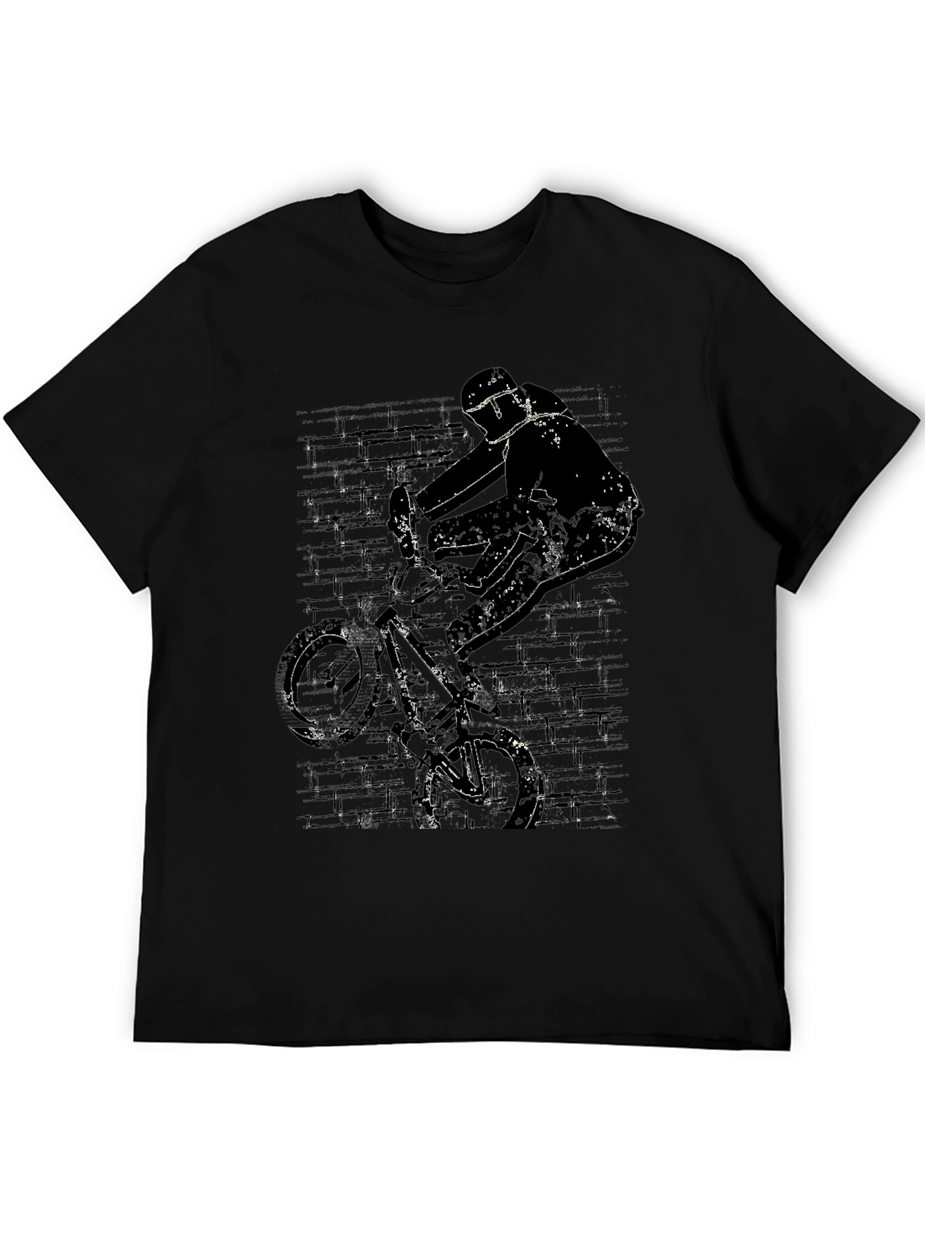 BMX Rider Graphic Tee - Grunge Brick Wall Design