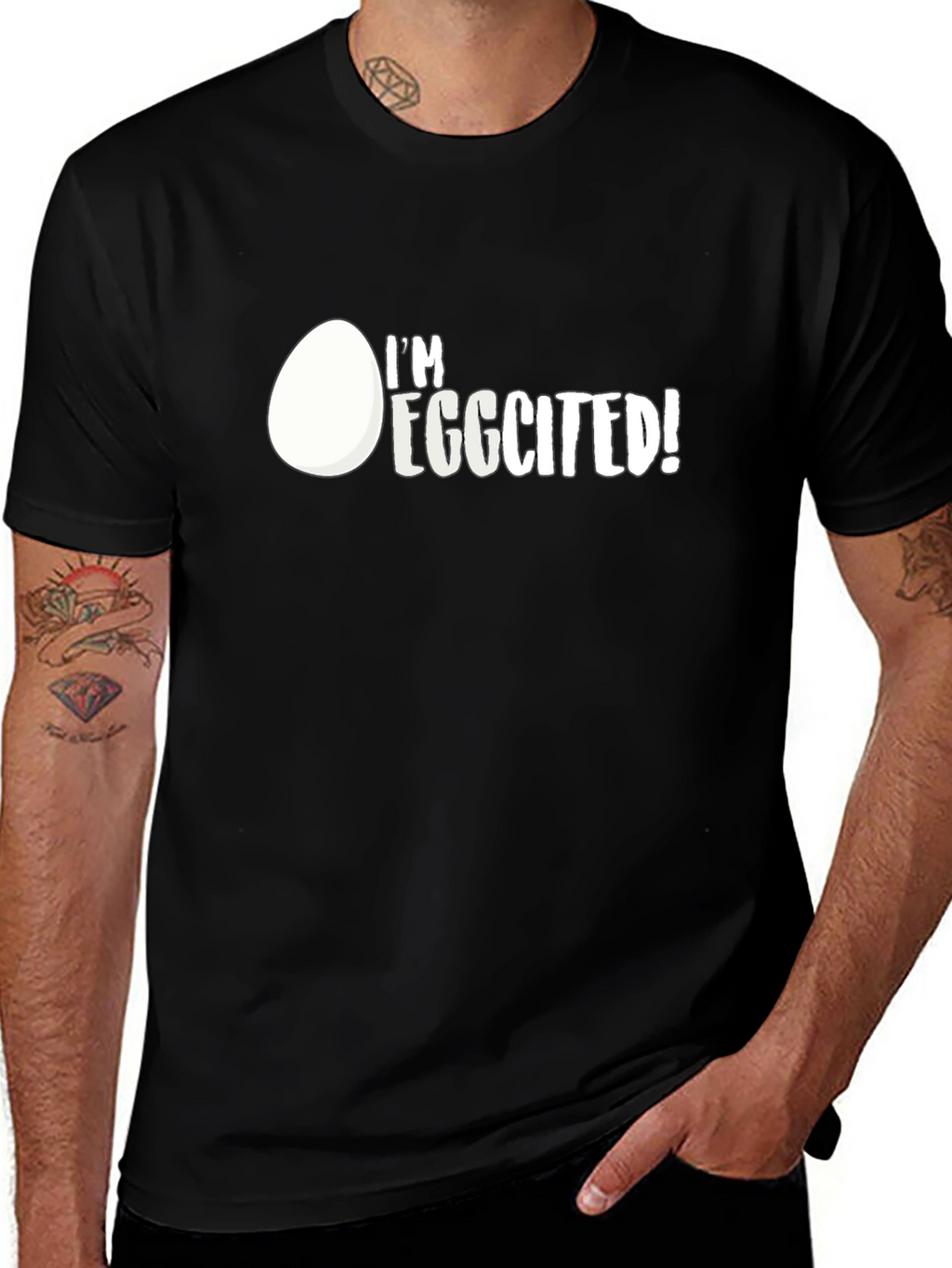 Im Eggcited! Graphic Print Black T-Shirt