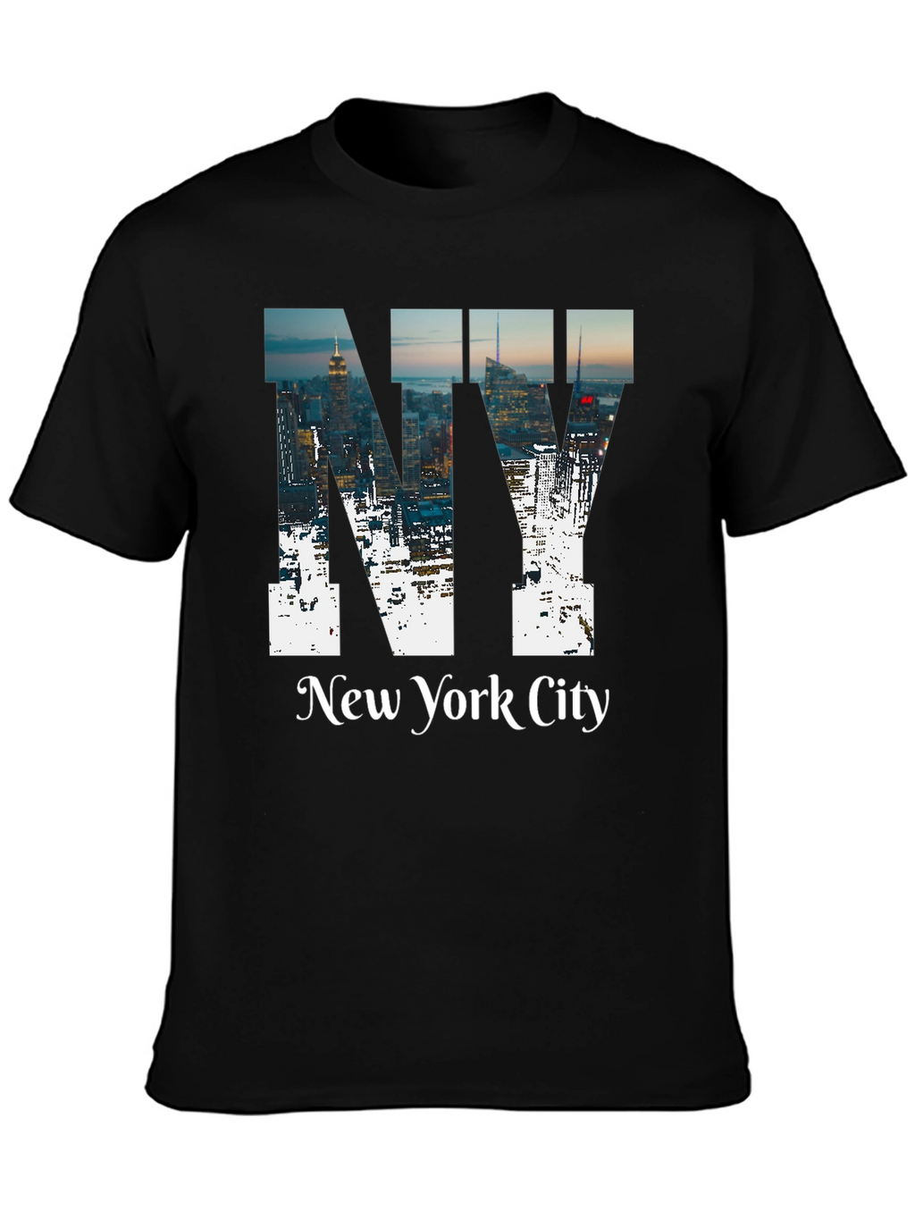 NY Cityscape Graphic Tee - Black Cotton T-Shirt