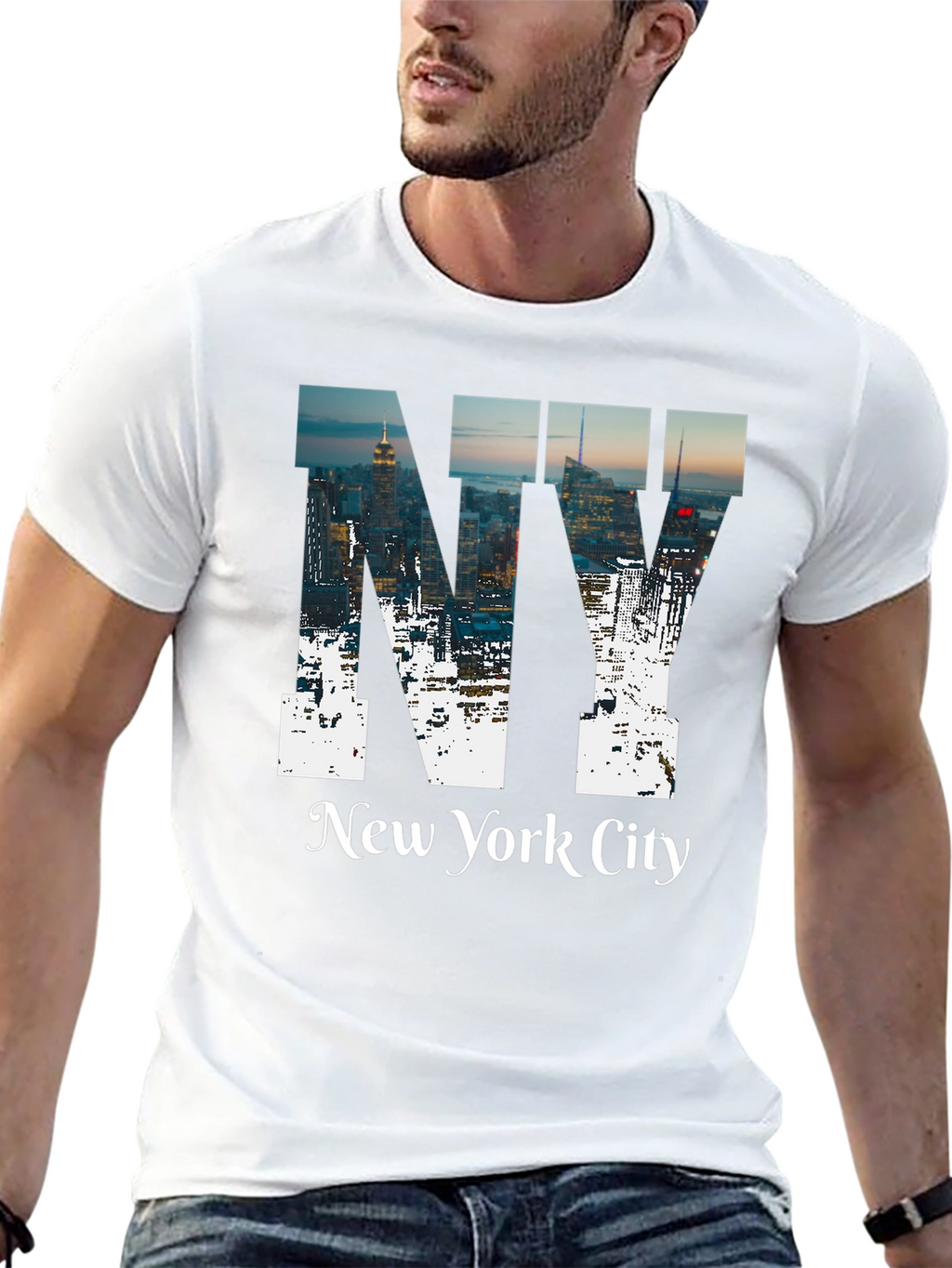 NY Cityscape Graphic Tee - Black Cotton T-Shirt