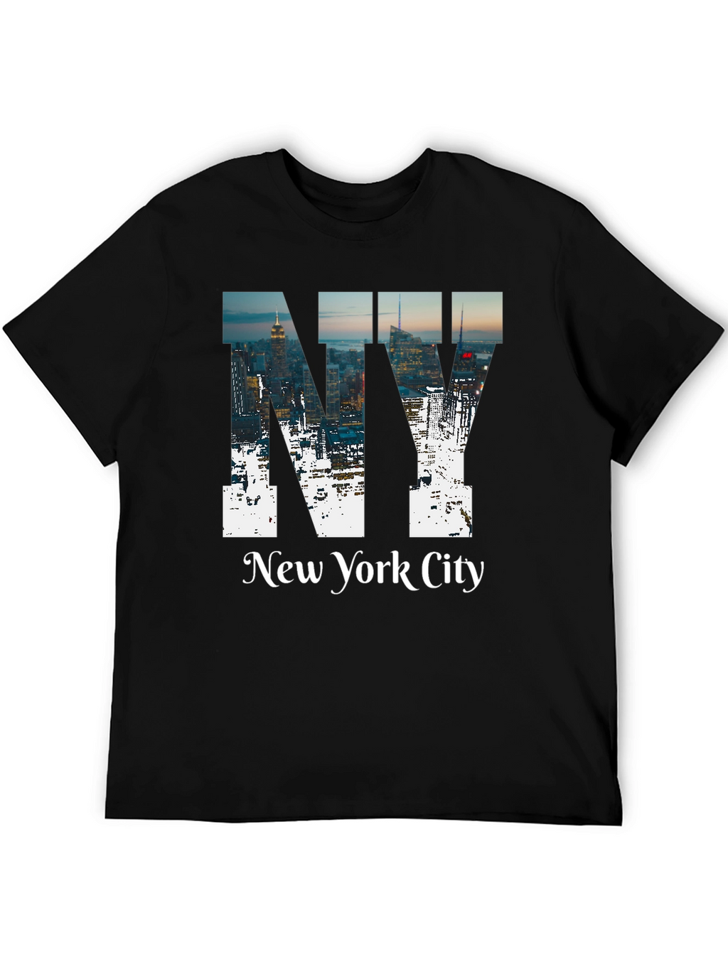 NY Cityscape Graphic Tee - Black Cotton T-Shirt