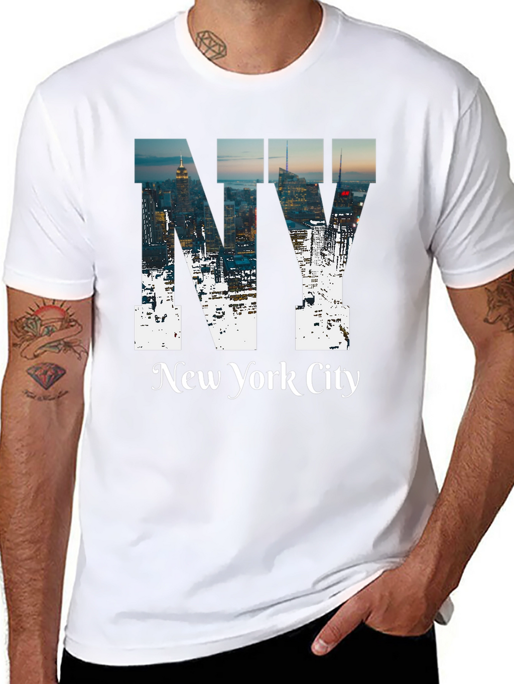NY Cityscape Graphic Tee - Black Cotton T-Shirt