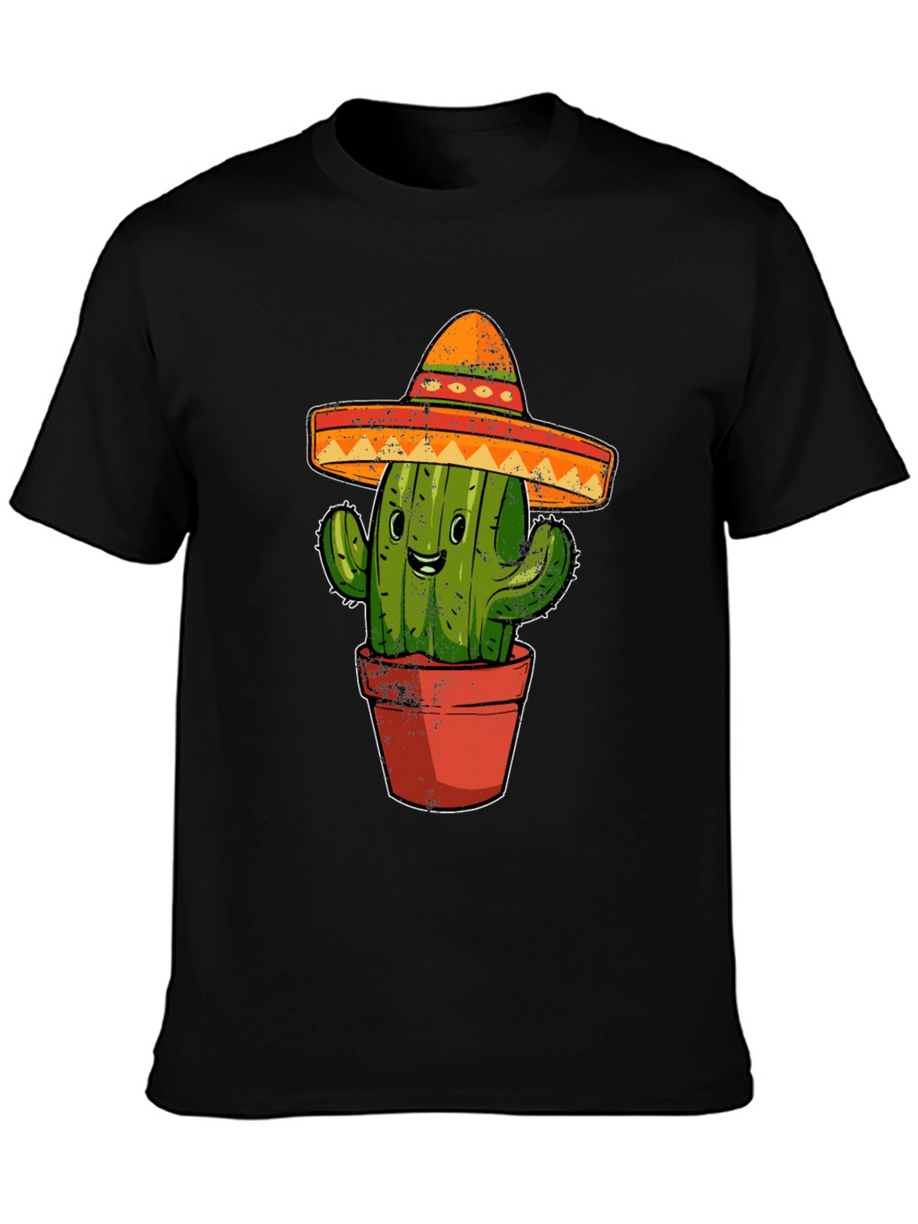 Cactus Sombrero Graphic Tee - Black Cotton T-Shirt